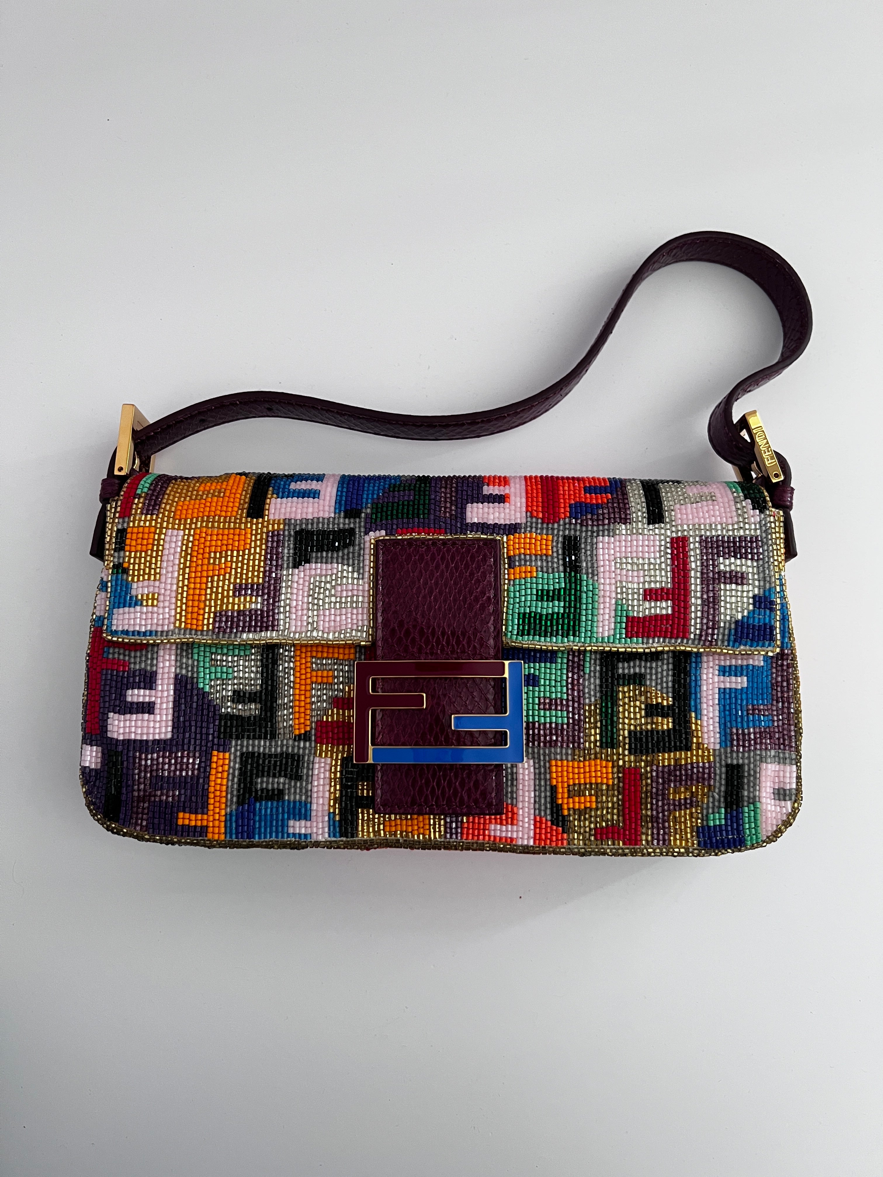 Fendi FF Multicolor Beaded Baguette Bag - Stylish Shoulder Purse for Women, Perfect for Parties, Weddings & Evening Events
