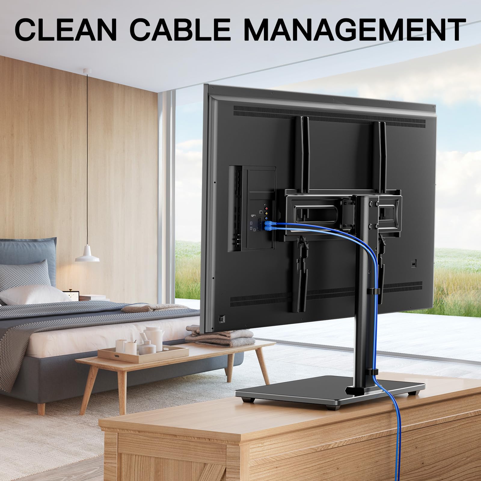 Universal Swivel TV Stand for 32-65 Inch TVs - Heavy Duty Height Adjustable Table Top Mount with Tilt Function - Perfect for Living Room, Bedroom, or Office Setup