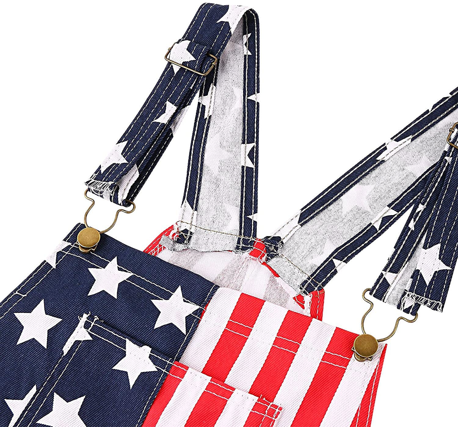 Men's Denim Overalls Shorts - Adjustable Strap Bib Romper with USA Flag Print & Pockets (Red, X-Large) - Perfect for Summer BBQ, 4th of July Parties & Casual Outings
