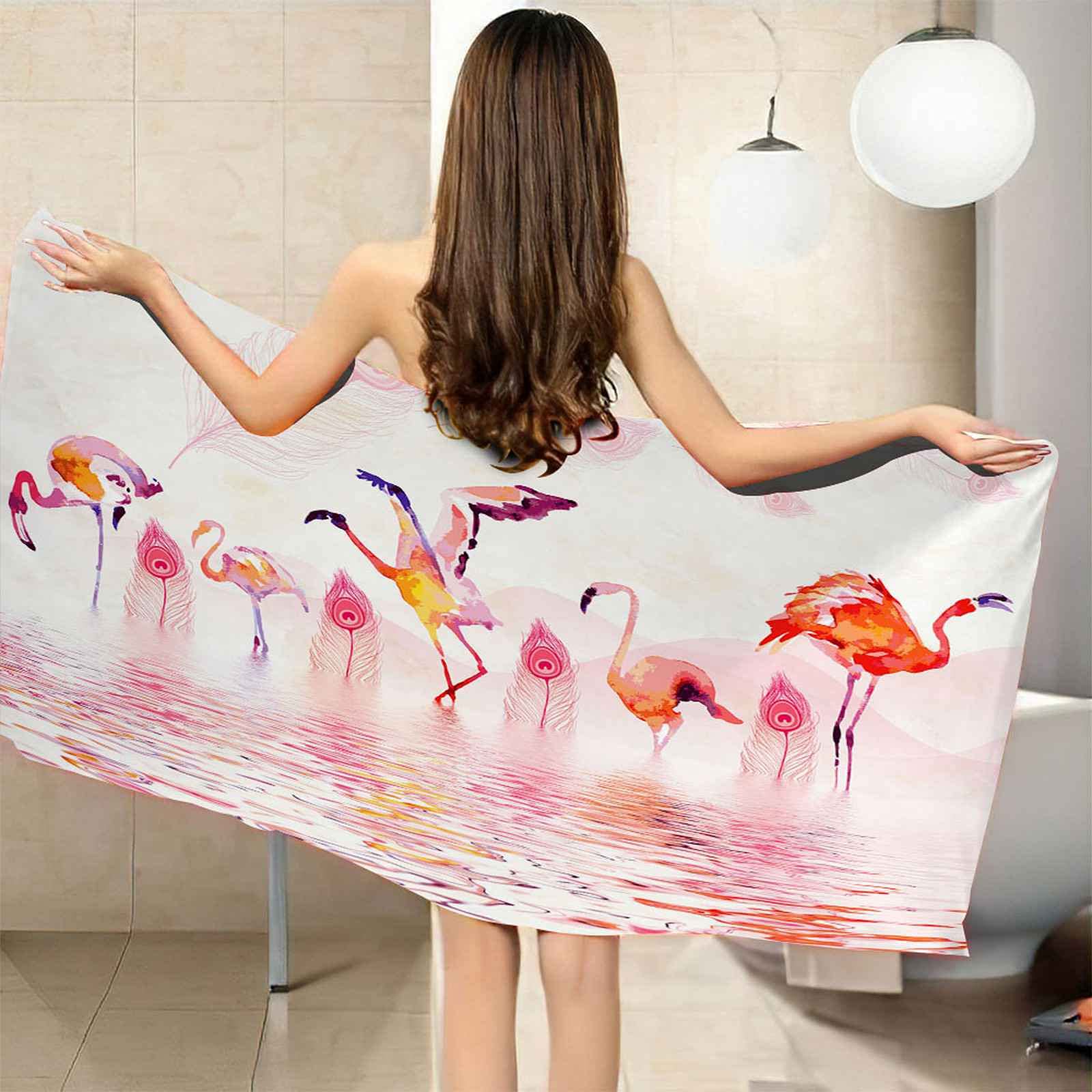 FBNIU Extra Large Beach Towel for Adults - 80x160cm Quick Dry, Sand-Free, Lightweight Microfiber Pool & Travel Towel with Abstract Pink Flamingo Design - Perfect for Swimming, Camping, Beach Vacations & Outdoor Activities