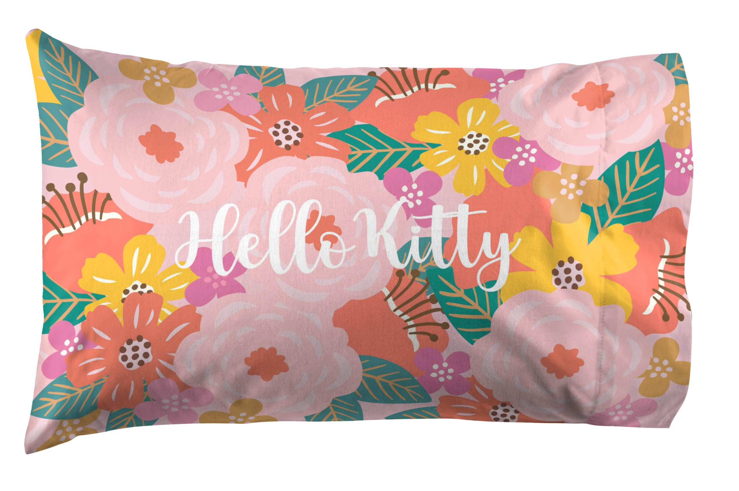 Jay Franco Hello Kitty Twin Size 3-Piece Sheet Set - Super Soft Microfiber Bedding with Floral Print & Reversible Pillow Covers - Perfect for Kids' Rooms, Dorm Decor, and Gift Giving