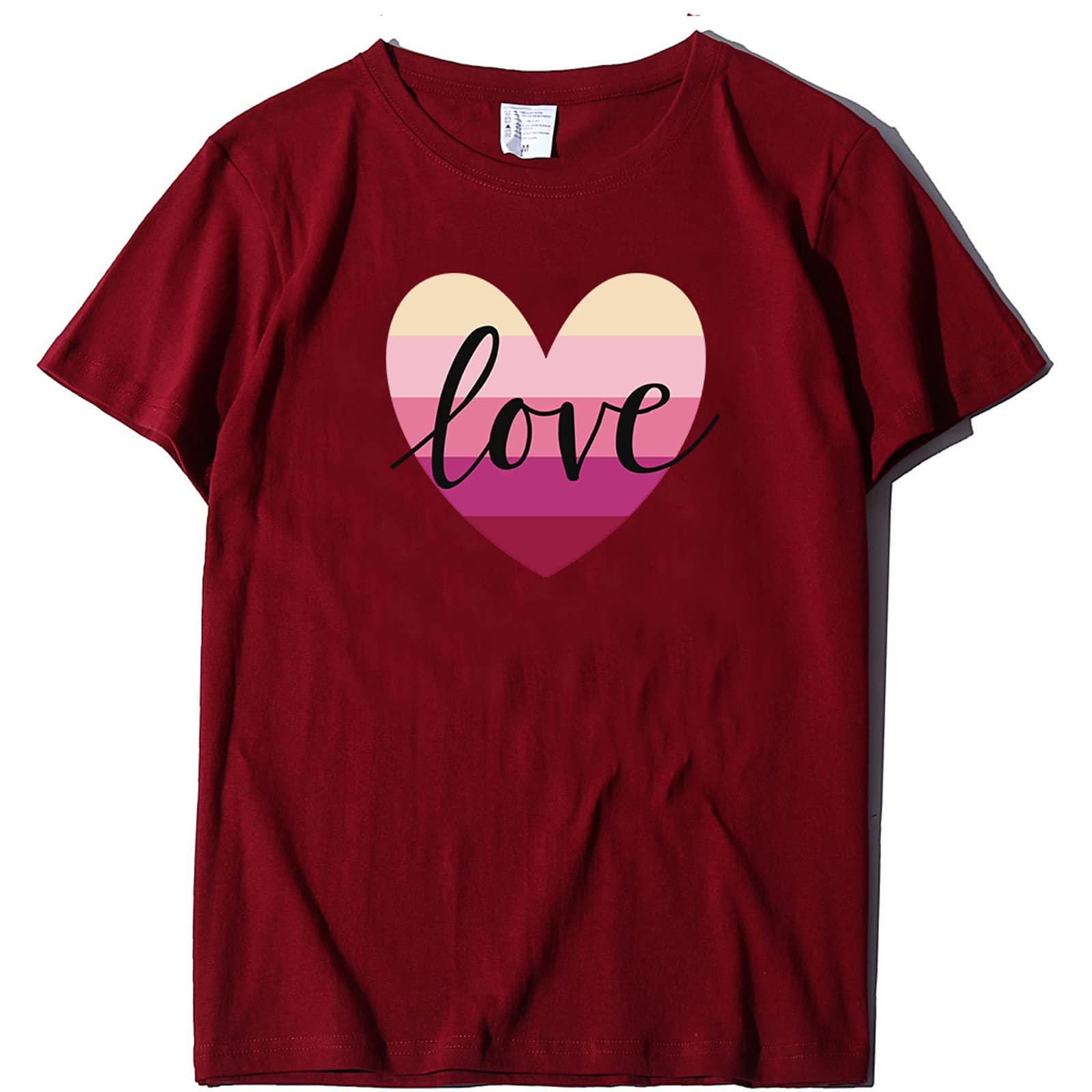 FMCHICO Women's Casual Short Sleeve T-Shirt - Loose Fit Heart Print Blouse for Valentine's Day | Comfortable O-Neck Top for Everyday Wear, Date Night & Summer Outfits