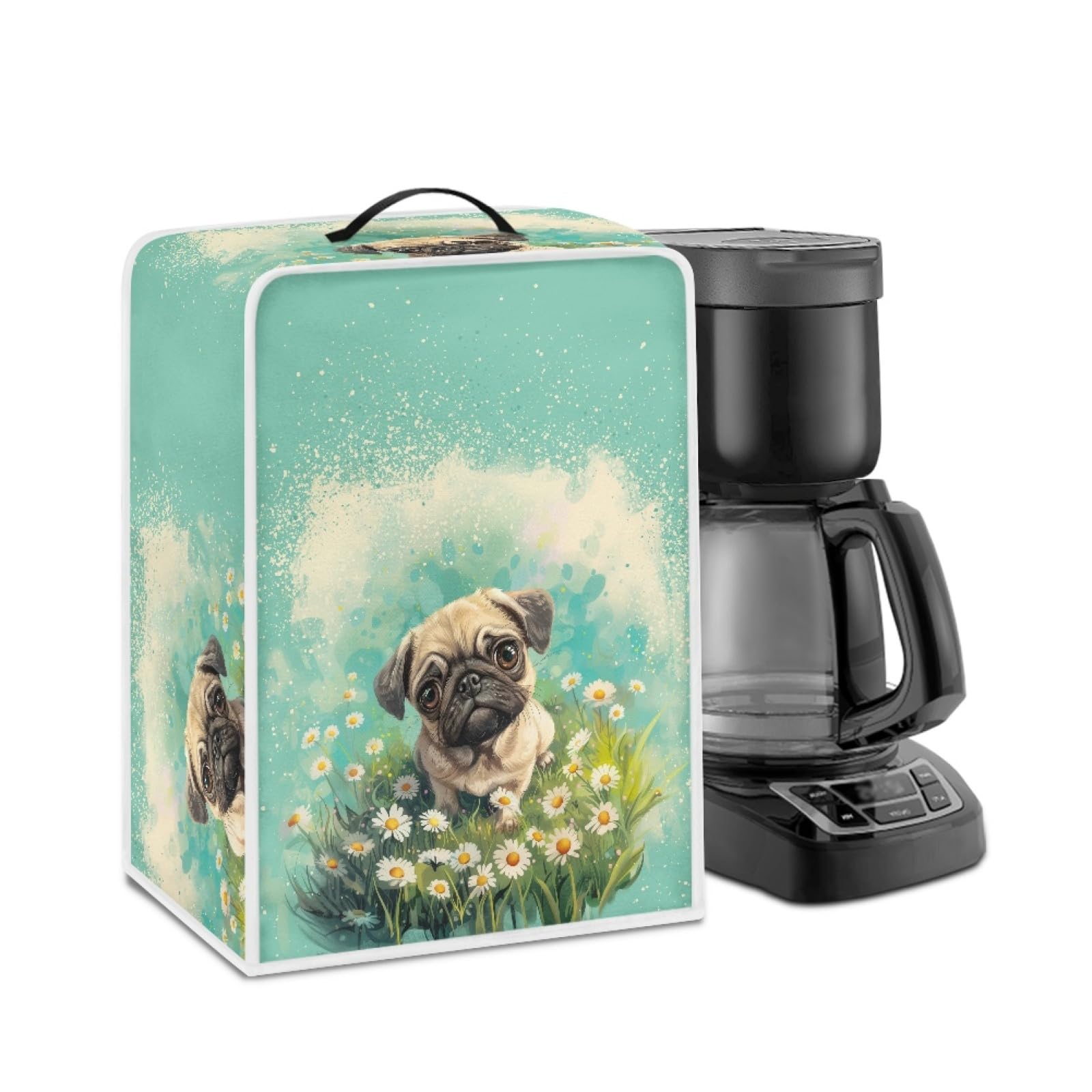Cute Floral Pug Coffee Machine Cover - Protective Top Handle Cover for Coffee Makers, Blenders & Mixers | Perfect for Kitchen Decor & Small Appliance Protection