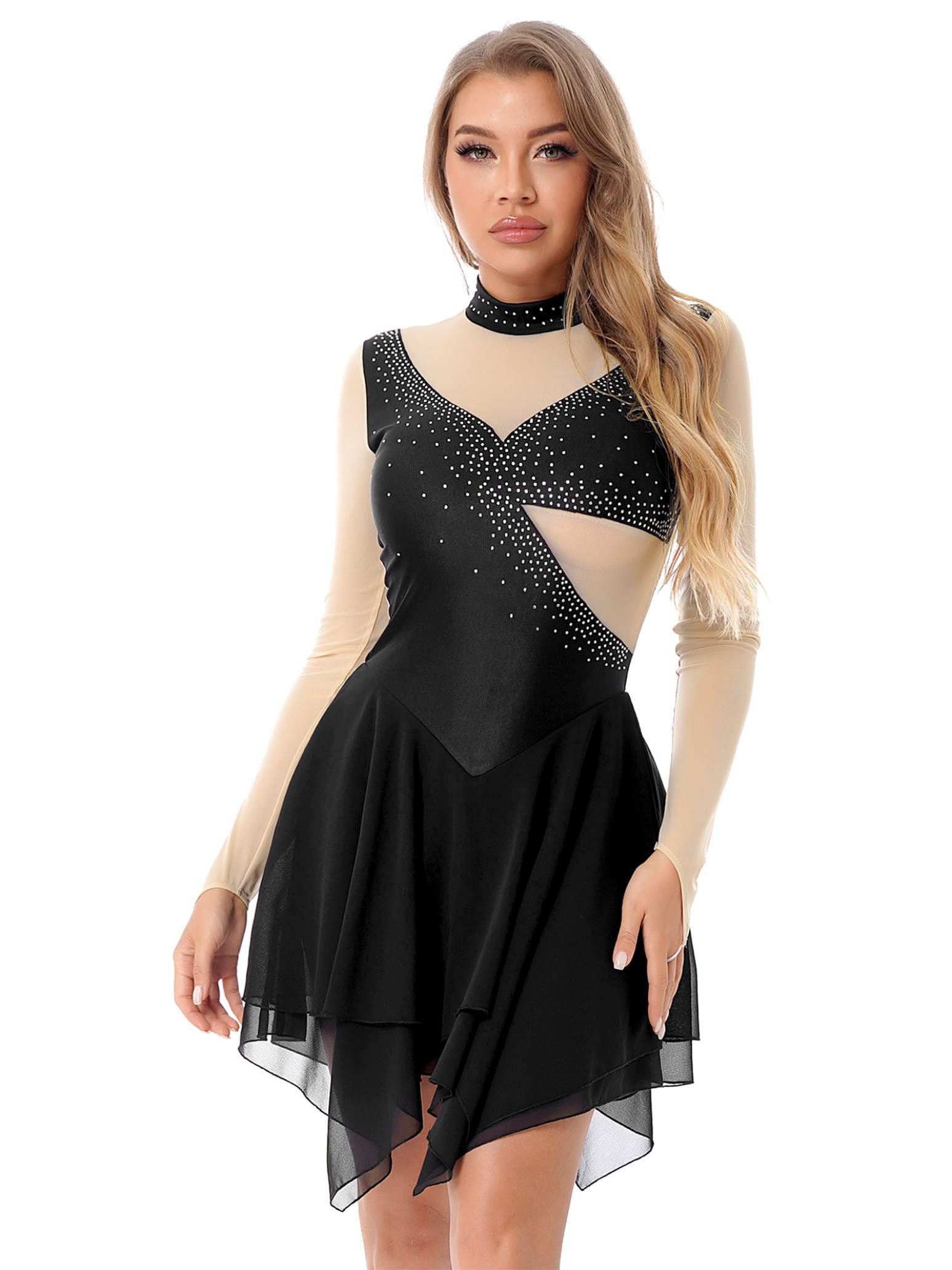 WinChang Women's Lyrical Dance Dress - V-Neck Sleeveless Modern Ballroom Performance Costume for Contemporary & Ballet Dance (Ideal for Competitions, Recitals & Stage Performances)