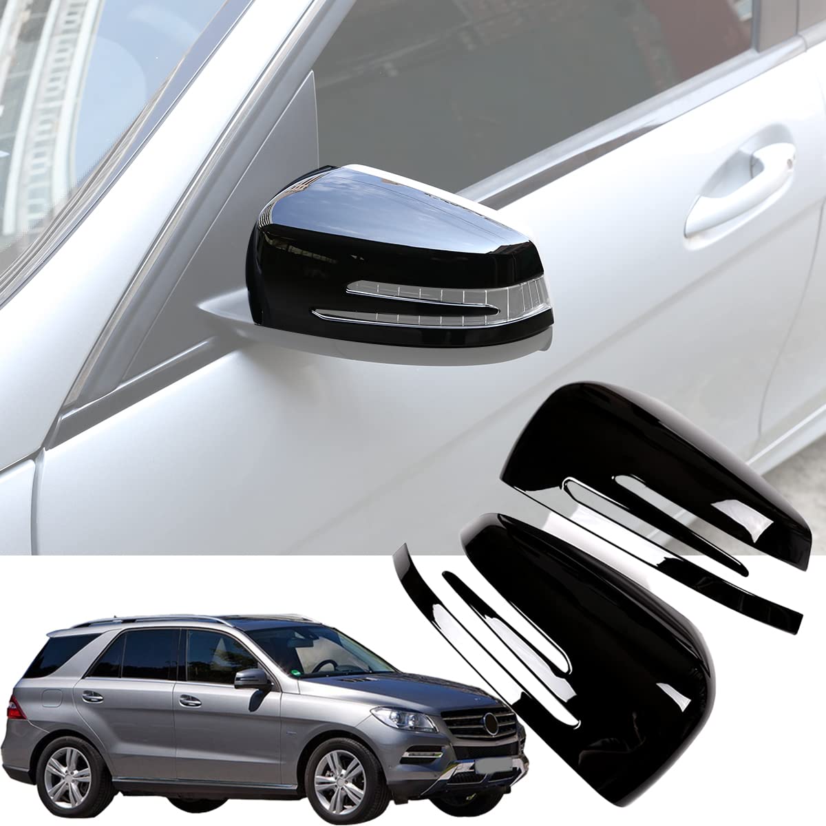 Mercedes Benz A CLA GLA GLK Class W176 W117 X156 X204 2014-2017 Piano Black Side Rear View Mirror Cover Trim - Perfect Replacement for Damaged or Worn Mirror Covers, Enhances Vehicle Appearance