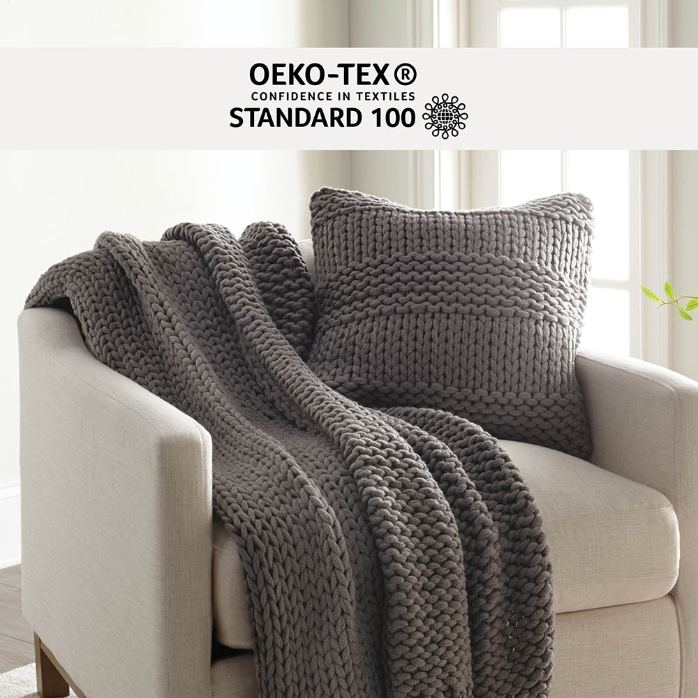 Soft Chunky Knit Throw Blanket & Decorative Pillow Set with Insert - Cozy Home Decor for Living Room, Bedroom, and Sofa