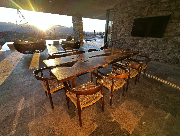 Epoxy Resin River Dining Table with Premium Walnut Wood Legs - Perfect for Modern Home Dining Room, Kitchen, and Office Spaces