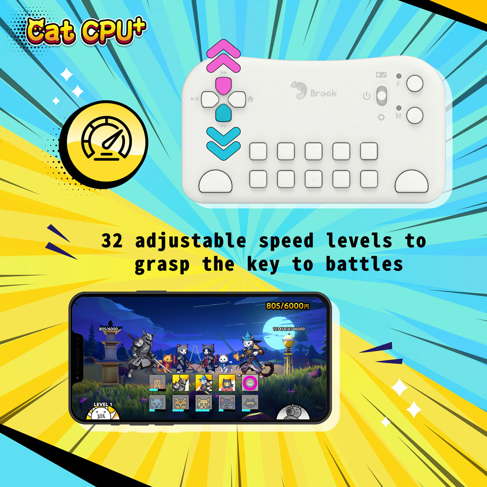 Brook Battle Cats CPU Plus Controller for Nintendo Switch - Wireless Gaming Controller with Turbo Function, Ergonomic Design - Perfect for Battle Cats, RPG, and Action Games