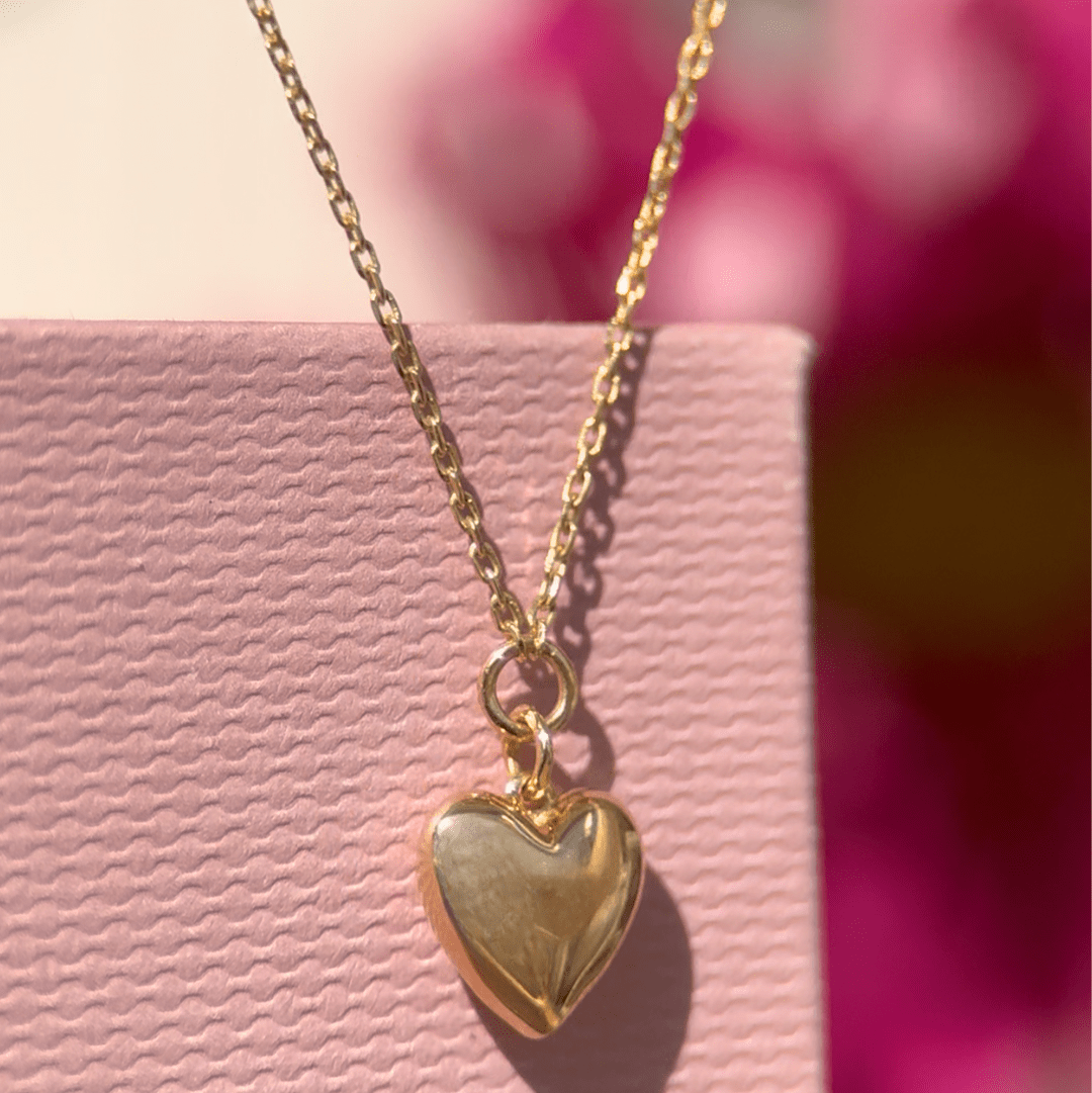14K Solid Yellow Gold Bubble Heart & Diamond Pendant Necklace - Elegant Jewelry Gift for Women, Perfect for Valentine's Day, Anniversary & Special Occasions