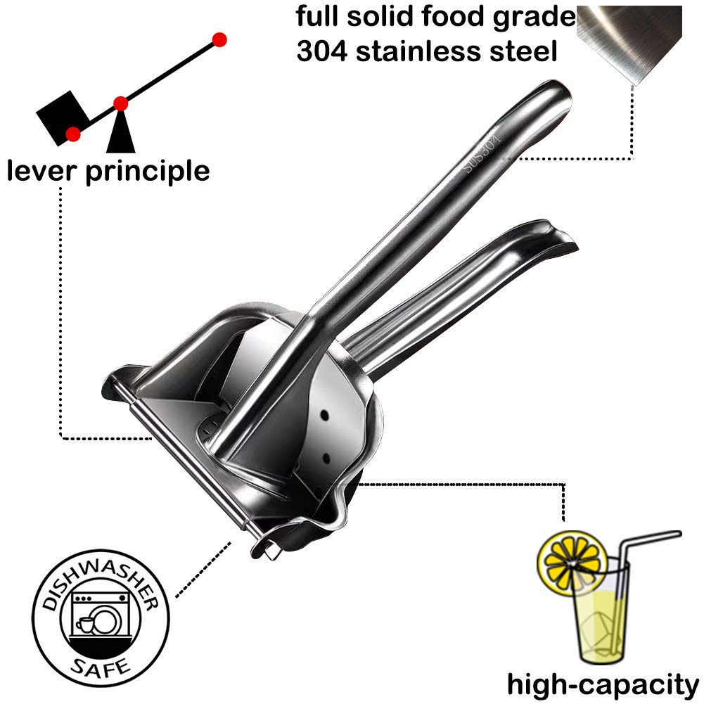 Premium Stainless Steel Lemon Squeezer - Heavy Duty Manual Citrus Juicer for Orange, Lime & Grapefruit - Includes 50 Filter Bags - Perfect for Cocktails, Baking & Healthy Juicing at Home