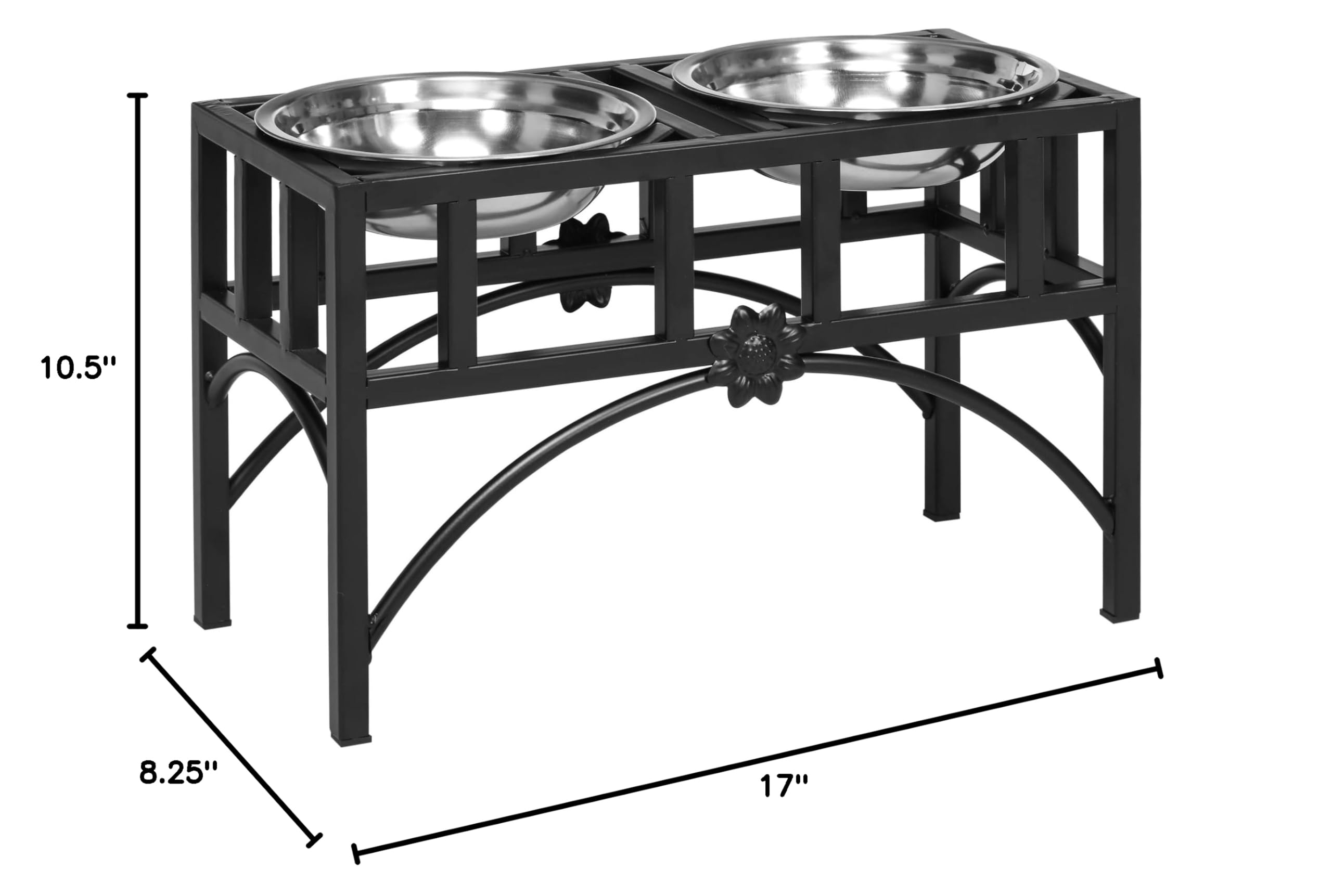 **PawHut Elevated Double Stainless Steel Dog Bowls - Heavy Duty Raised Pet Food & Water Dish - 10.5