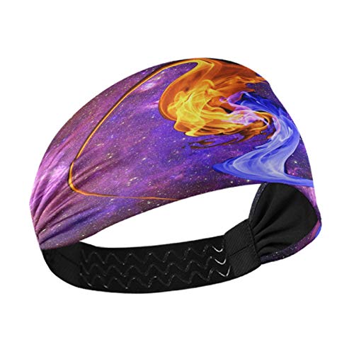 AHOMY Women's Workout Headbands - Galaxy Nebula Starry Sky Yoga Headband, Quick Dry Breathable Hair Bands for Running, Fitness & Yoga - Elastic Sweatbands for Women with Water Fire Yin Yang Design