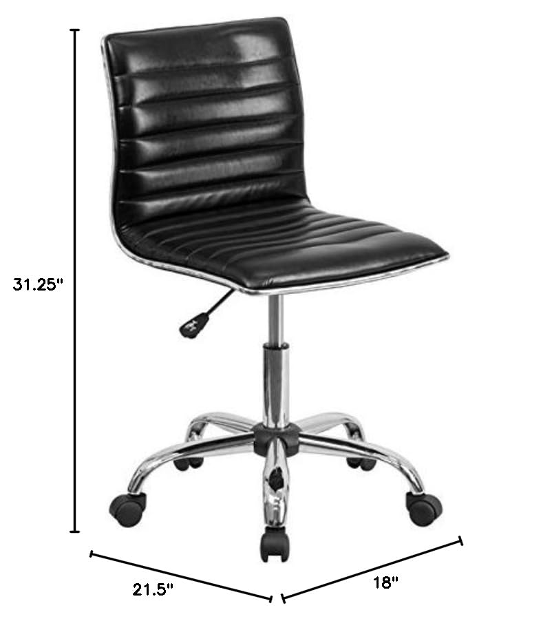 UrbanPro Mid Century Ribbed Faux Leather Office Chair - Black Modern Executive Desk Chair for Home & Office Workspace | Ergonomic Support for Long Hours