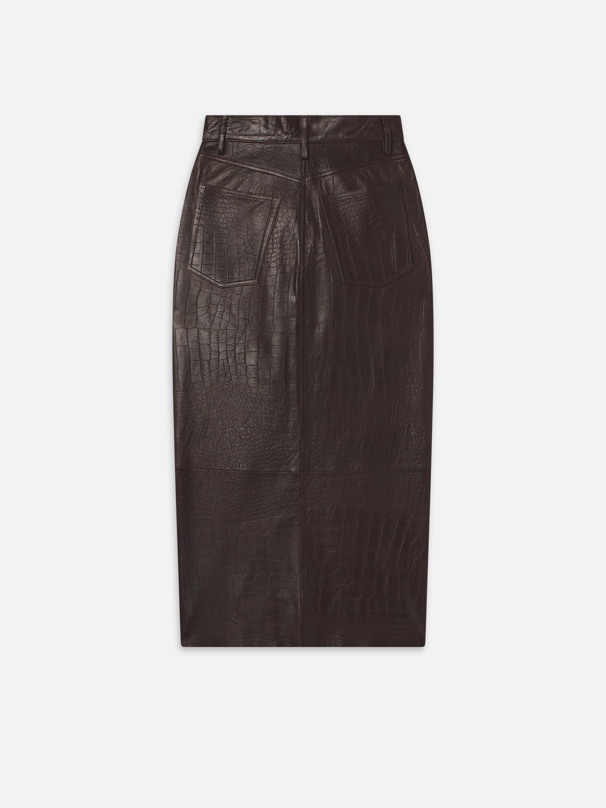 Premium Midaxi Leather Skirt in Espresso Crocodile Print - Elegant Women's Fashion for Office, Party & Date Night Outfits