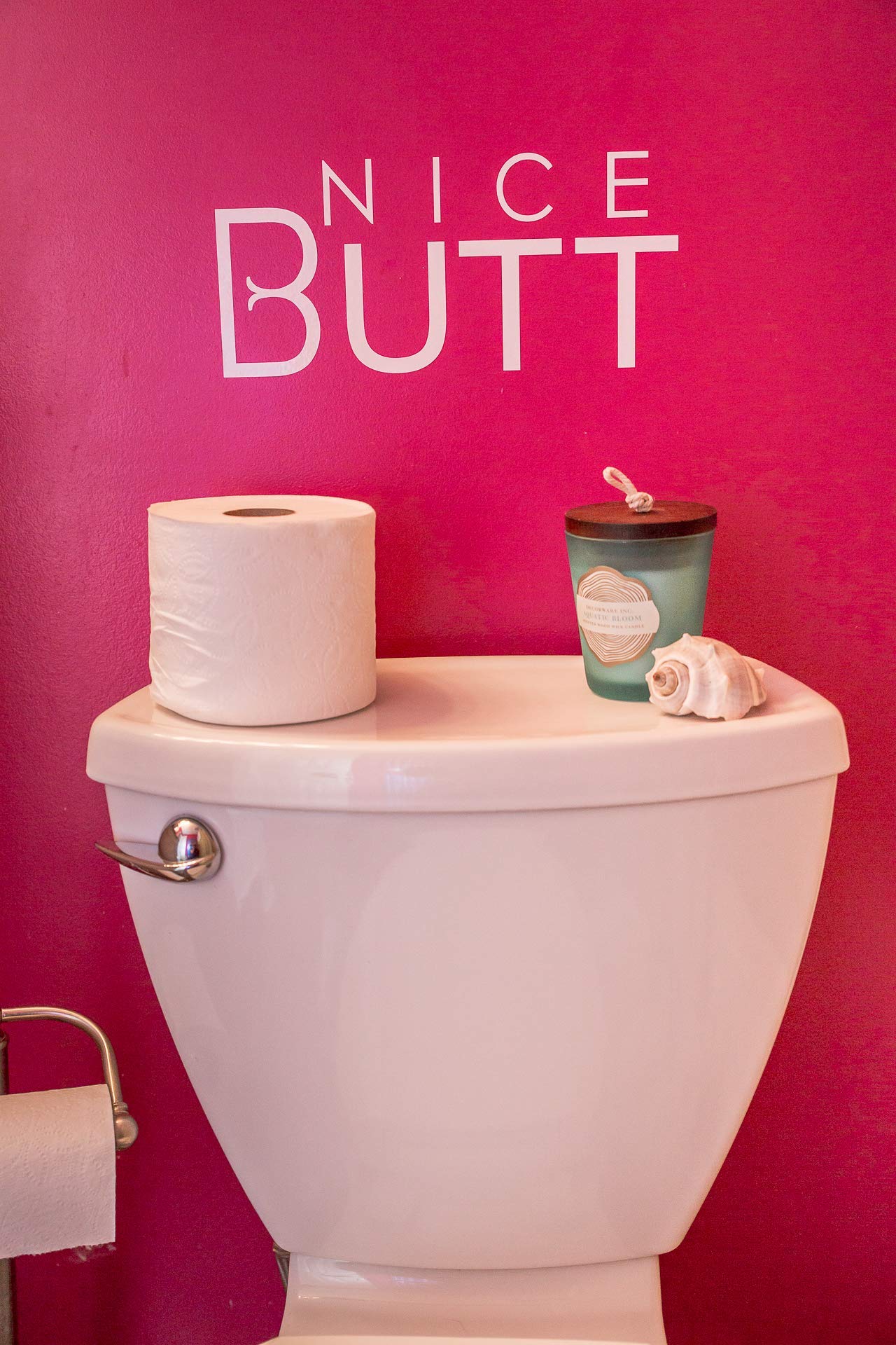 Funny Bathroom Sign - Nice Butt Black Vinyl Toilet Decoration with Humorous Quote | Perfect for Home, Office or Restaurant Restroom Decor (White)