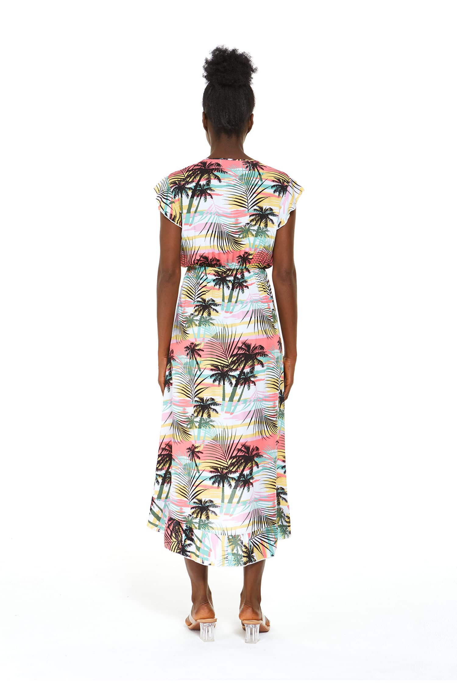 Hawaiian Luau Wrap Ruffle Dress for Women - Floral Hibiscus Vine Print - Perfect for Beach Parties, Summer Vacations & Tropical Themed Events