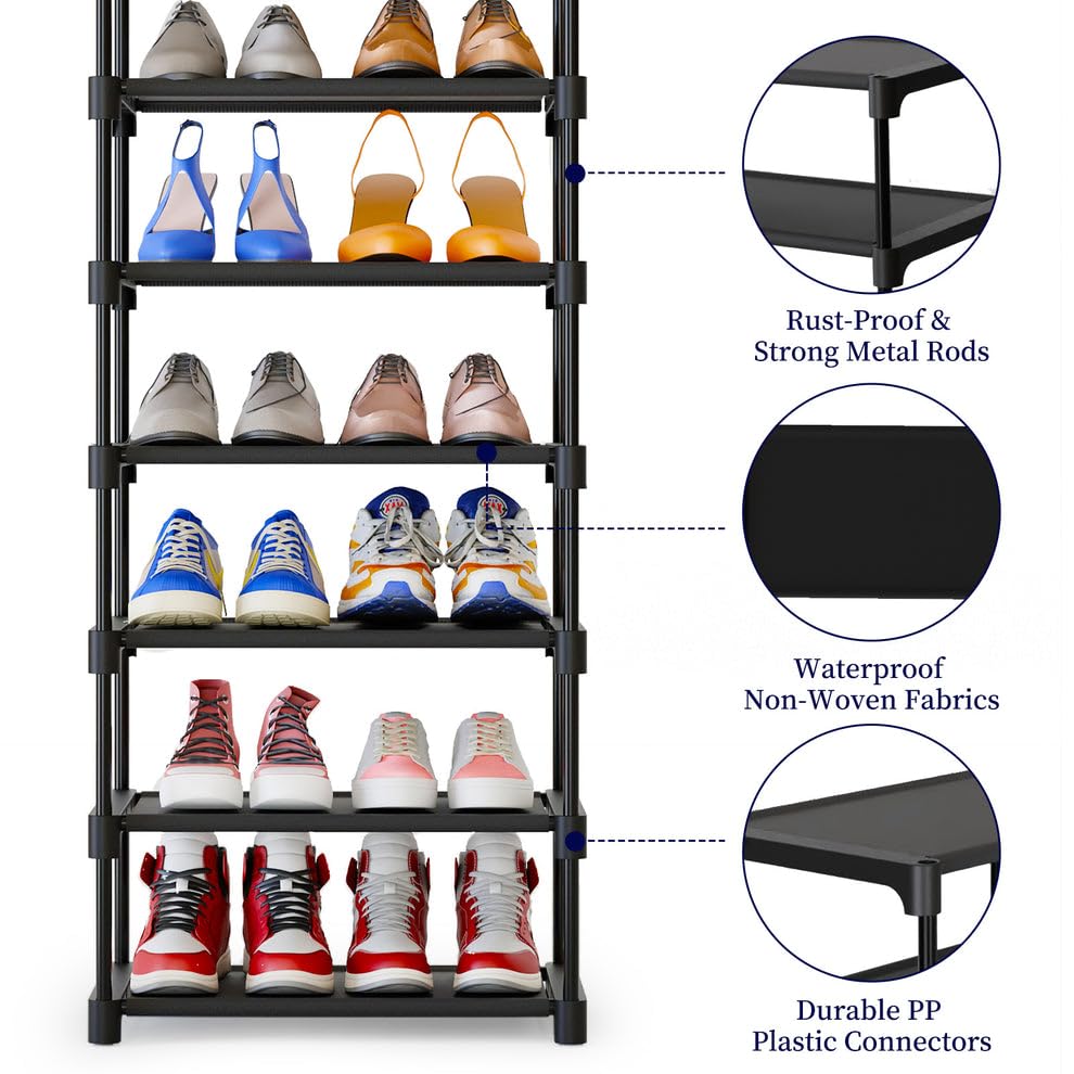 Kitsure 10-Tier Shoe Organizer Rack - Sturdy Space-Saving Shoe Shelf for Closet & Entryway, Holds 20 Pairs of Shoes, Boots & Heels - Easy Assembly Narrow Shoe Storage Solution for Small Spaces & Apartments