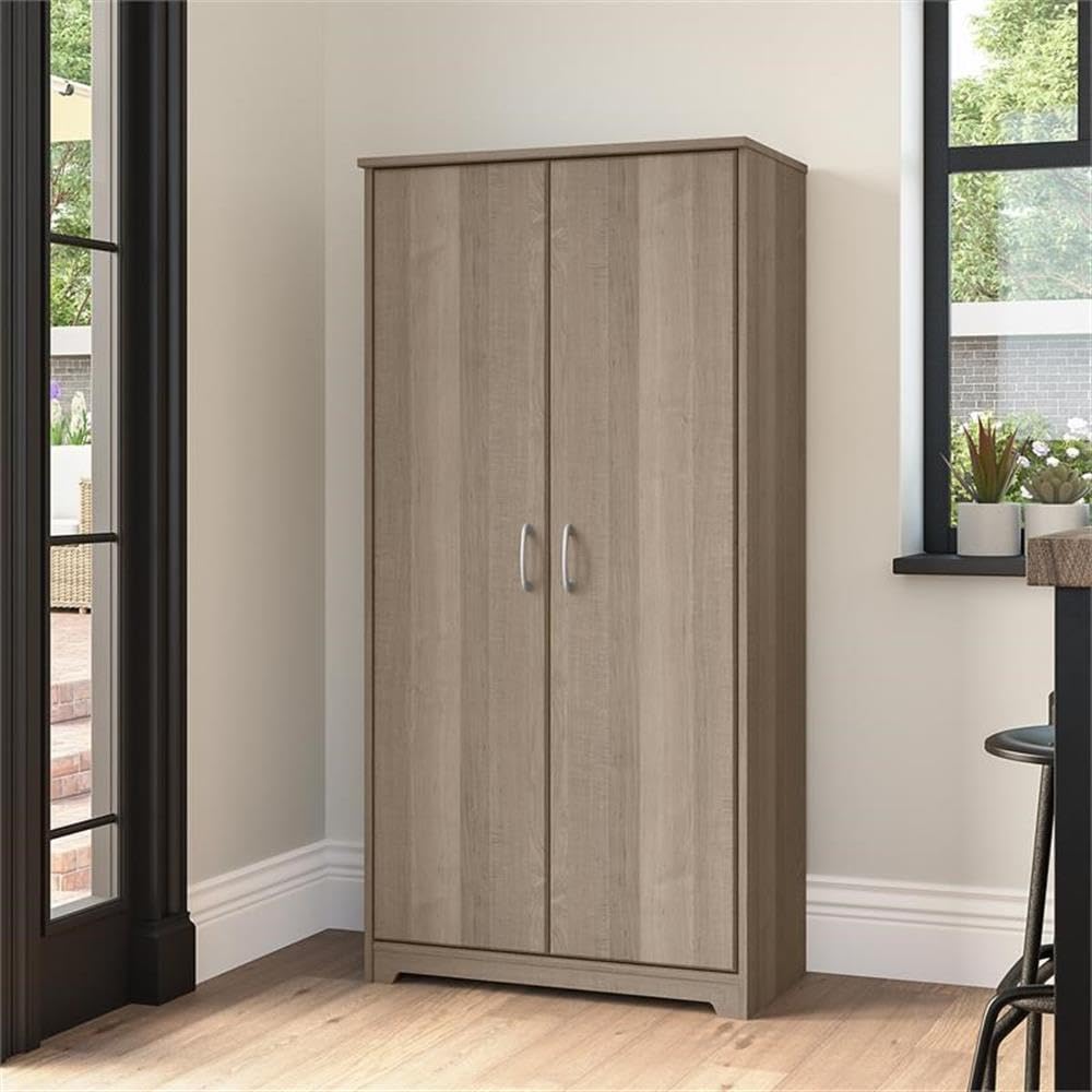 Bush Furniture Cabot Tall Kitchen Pantry Cabinet with Doors - 60 Inch Storage Organizer for Dishes, Food & Kitchen Supplies in Ash Gray | Perfect for Small Spaces & Modern Kitchens