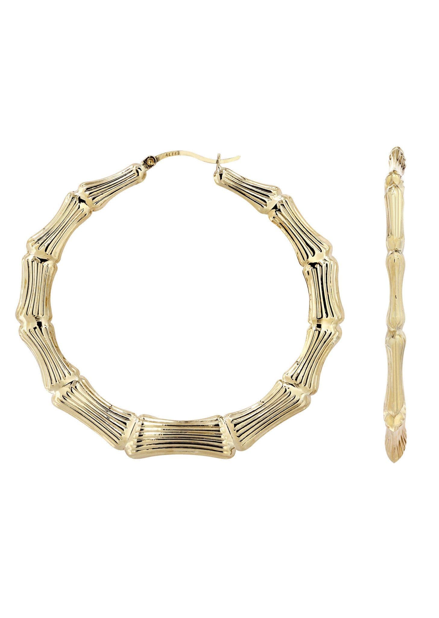 10K Gold Bamboo Hoop Earrings for Women - Adjustable Size (16mm-30mm) | Dainty Everyday Jewelry, Perfect for Work, Date Night & Gifts