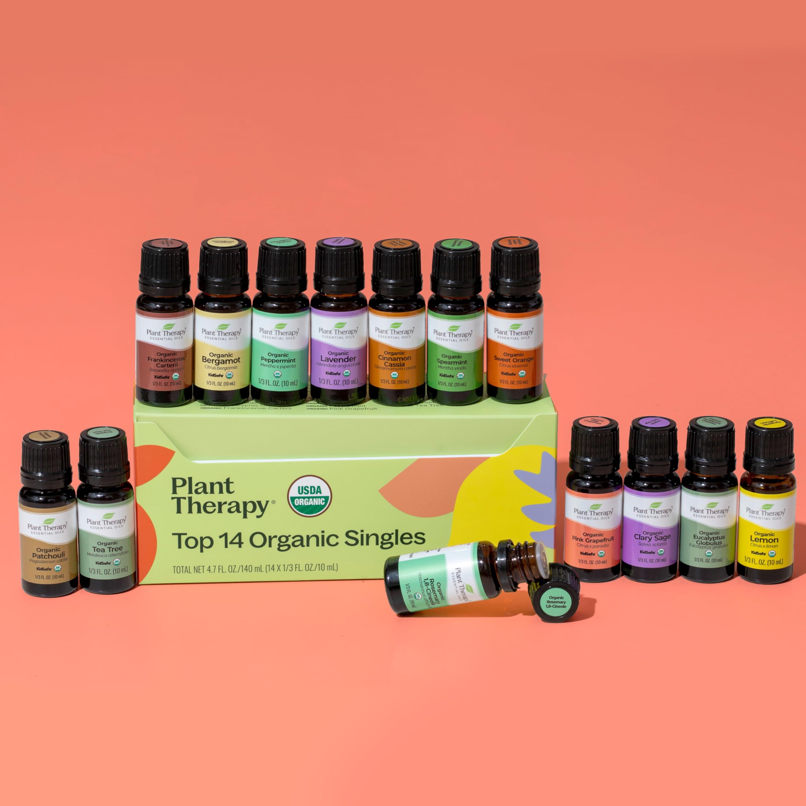 Plant Therapy Top 14 Organic Essential Oil Singles Set - 100% Pure, Undiluted Natural Aromatherapy Oils for Diffusers & Body Care - 10mL (1/3 oz) Each - Perfect for Relaxation, Stress Relief & Home Fragrance