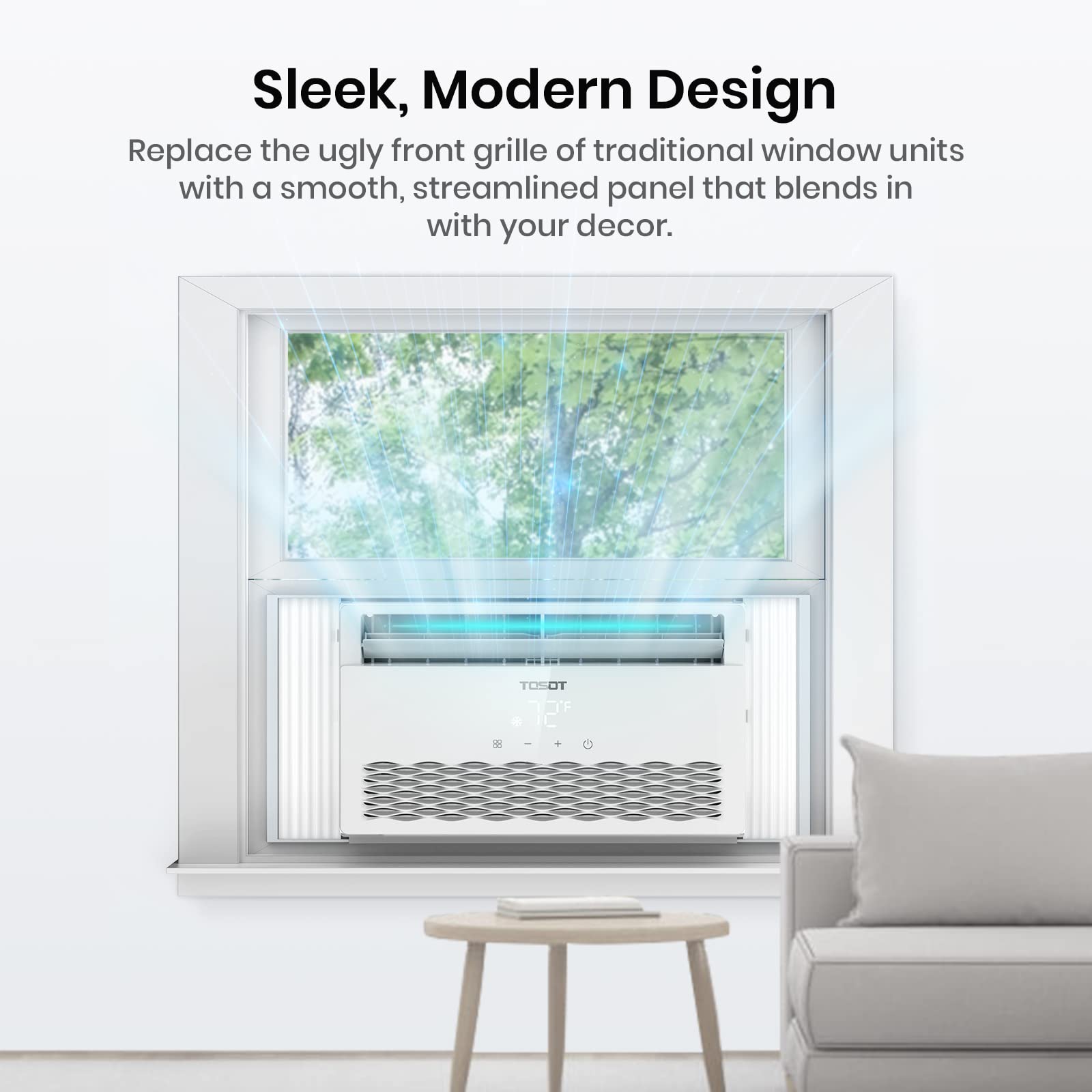 TOSOT 10,000 BTU Energy Efficient Window Air Conditioner with Modern Design, Smart Temperature-Sensing Remote - Perfect for Bedrooms, Living Rooms & Small Spaces