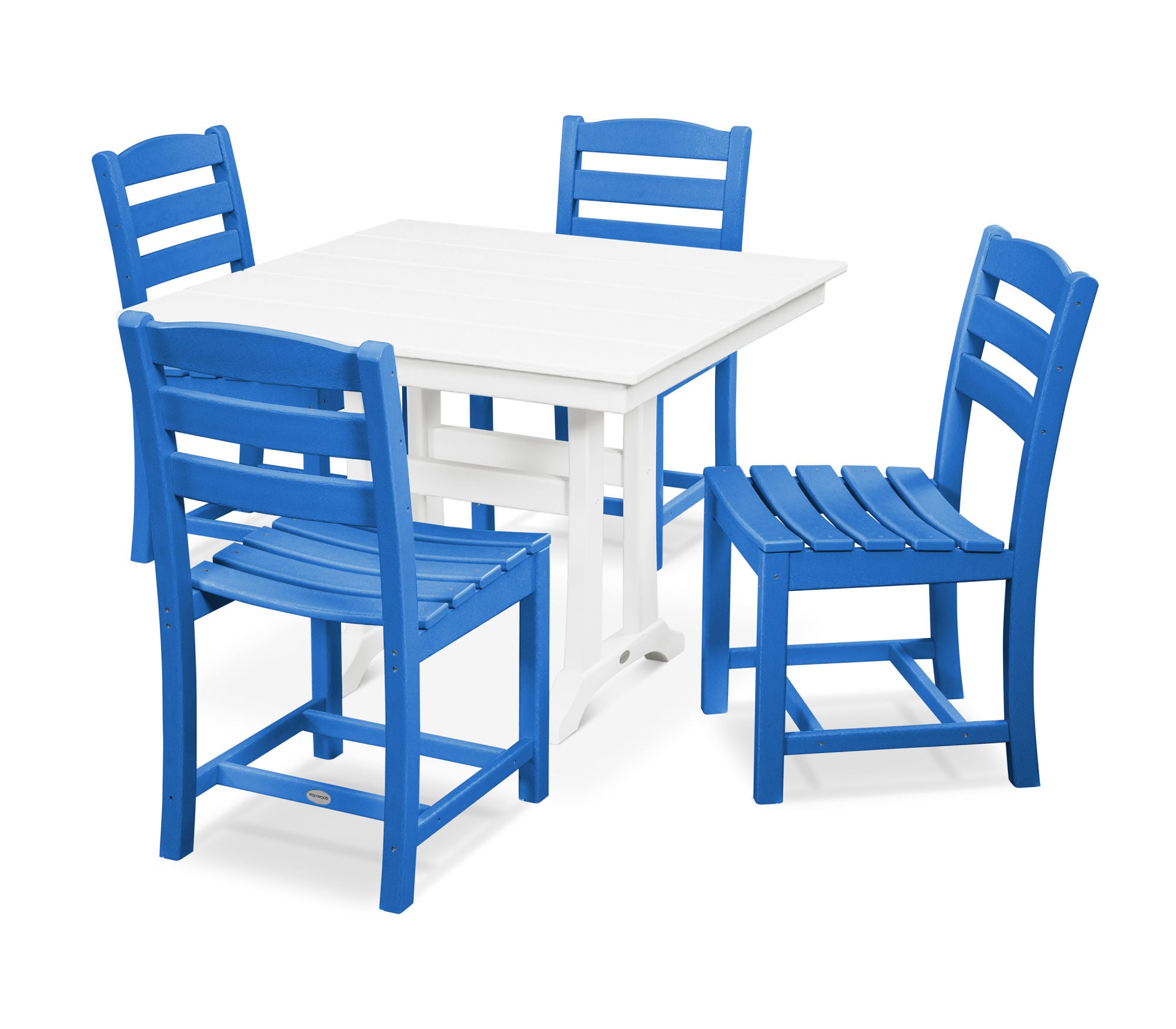 POLYWOOD La Casa Café 5-Piece Farmhouse Trestle Side Chair Dining Set - Outdoor Patio, Garden, and Backyard Furniture for Casual Dining and Entertaining