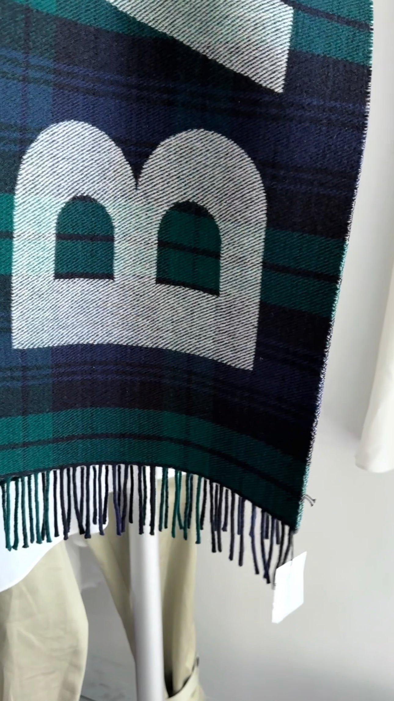 Balenciaga Green Check Wool Oversized Logo Scarf - Luxury Winter Fashion Accessory for Women & Men - Perfect for Cold Weather, Travel & Street Style