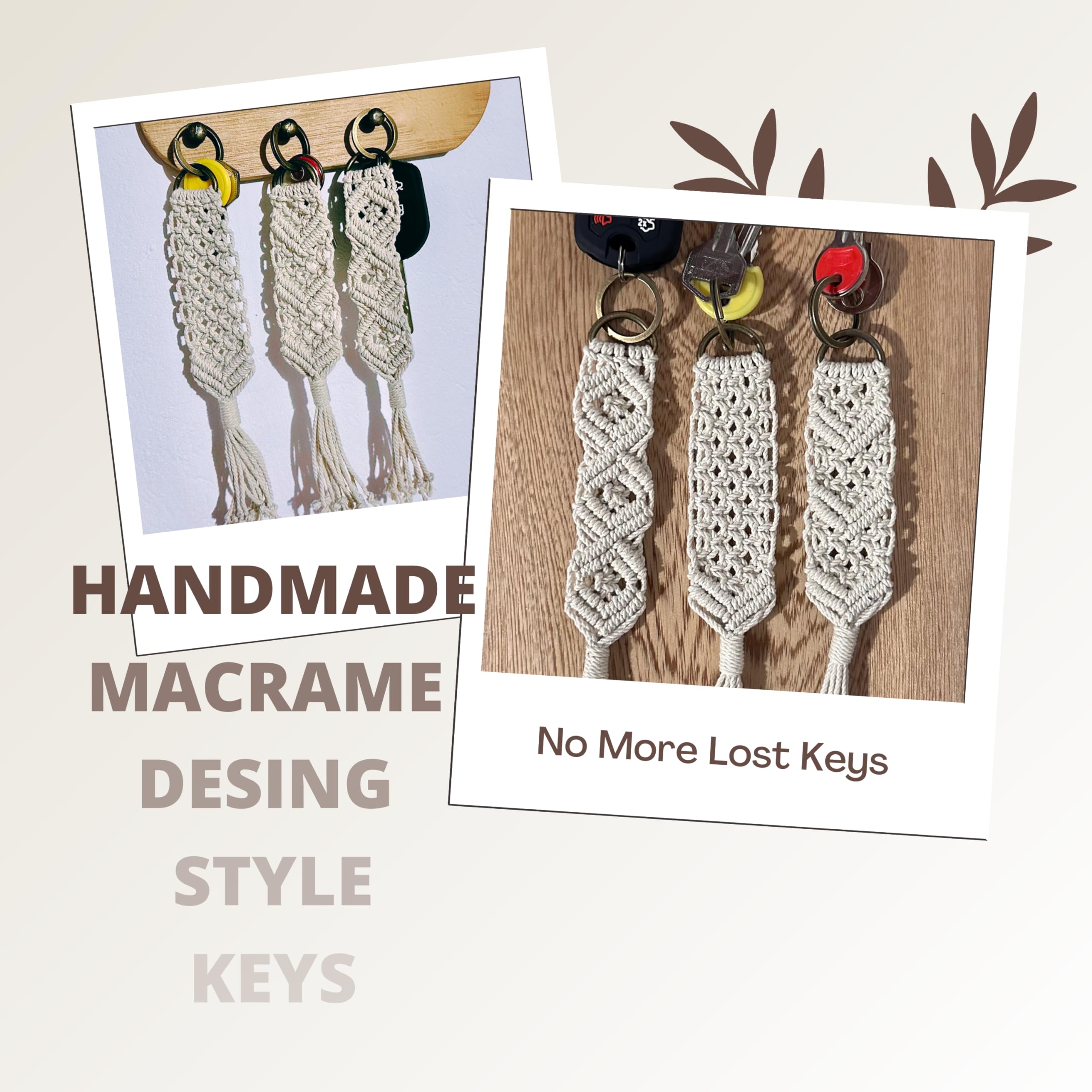 Macrame Keychain for Women - Handwoven Cotton Cord with Metal Ring & Tassel - 8 Inch Boho Style Key Holder - Perfect for Keys, Bags & Gifts - ATM Double V Design Keychain for Everyday Use