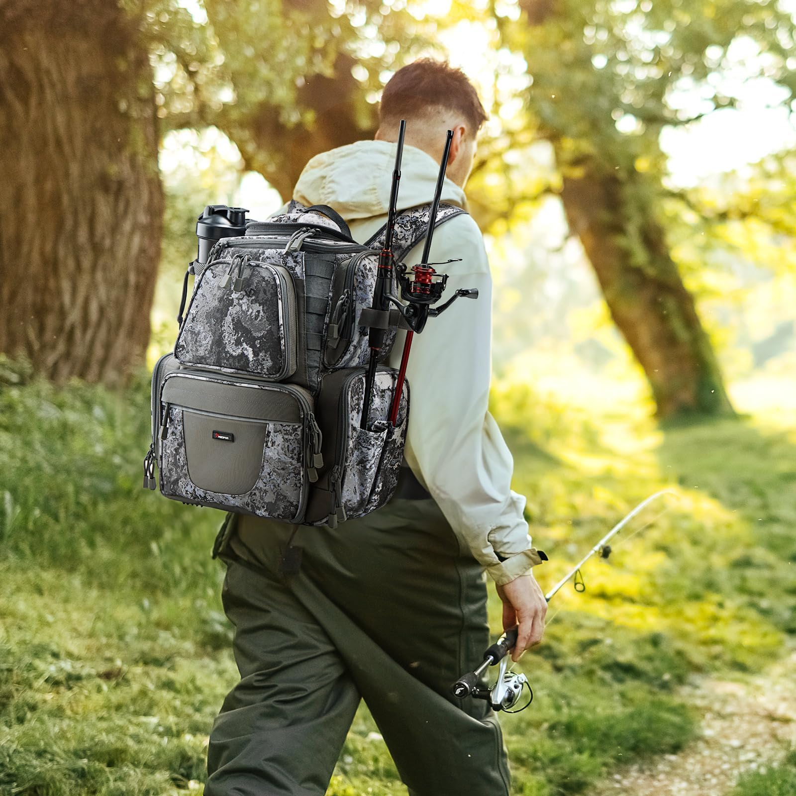 Piscifun Fishing Tackle Backpack with 4 Removable Trays - Large Waterproof Fishing Gear Storage Bag with Rain Cover - Perfect for Bass, Trout & Saltwater Fishing Trips