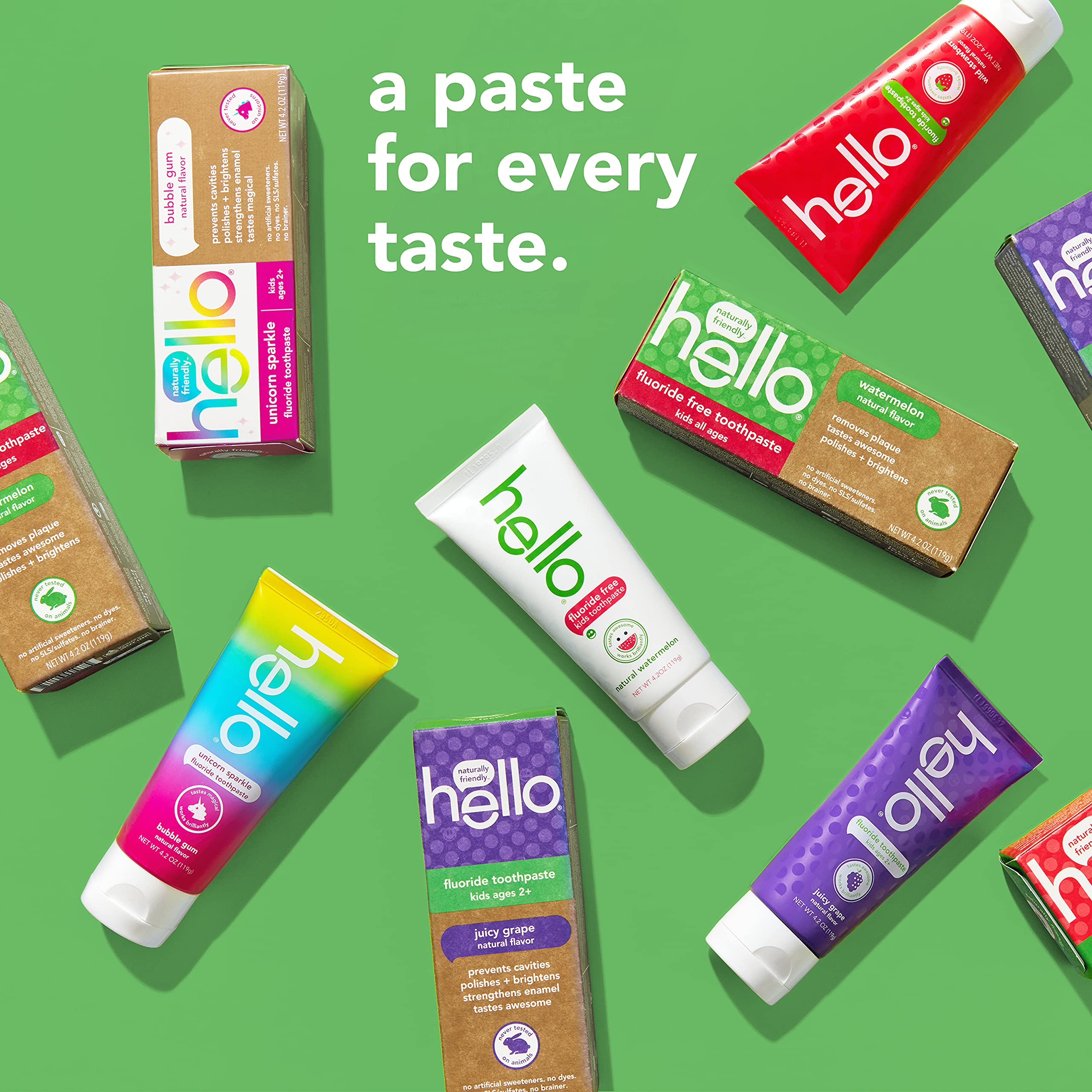 Hello Natural Watermelon Flavor Kids Fluoride Free Toothpaste - Vegan, SLS Free, Gluten Free, Safe to Swallow for Babies & Toddlers, 4.2oz (4-Pack) | Gentle Dental Care for Daily Brushing, Travel & School Lunchboxes