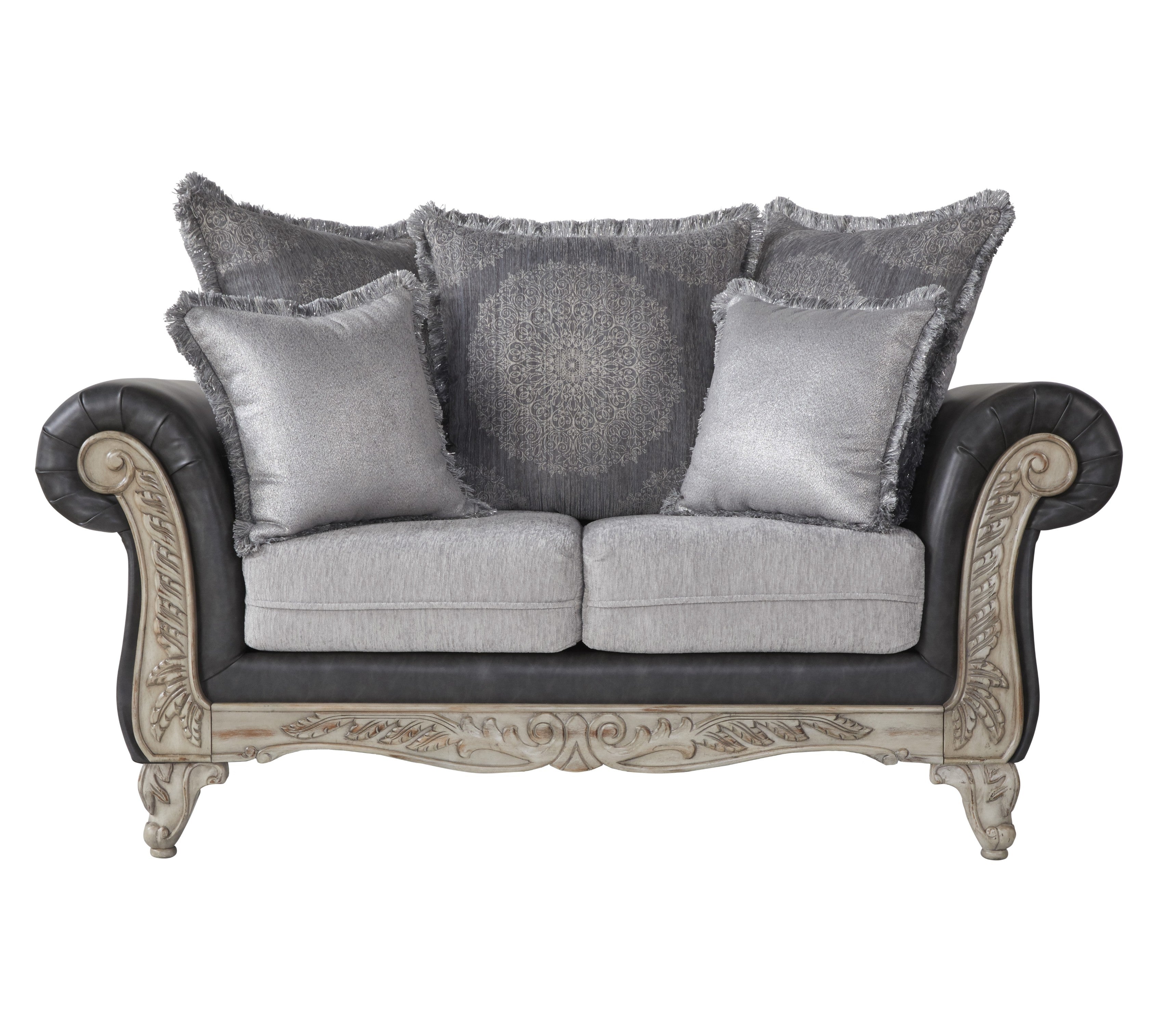 San Marino 2-Tone Fabric and Wooden Frame Sofa Set - Modern Gray Living Room Furniture for Comfortable Lounge & Family Gatherings
