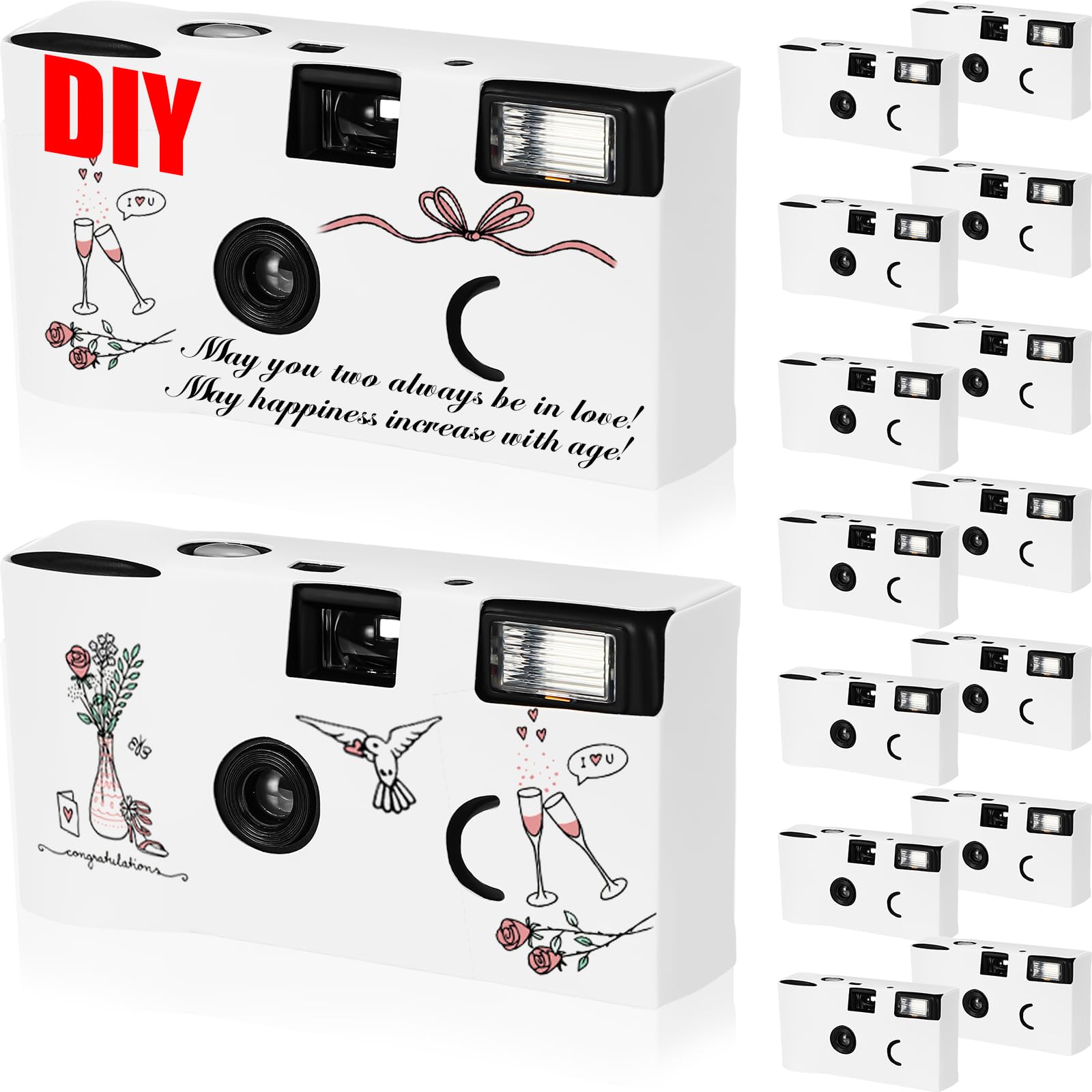 Kanayu 14-Pack DIY Disposable Cameras Bulk - White Single Use 35mm Film Camera with ISO 400 & Bright Flash for Weddings, Baby Showers, Birthdays, Anniversaries | Vintage Style Easy-to-Use Disposable Cameras for Parties, Travel, Graduations & Special Events