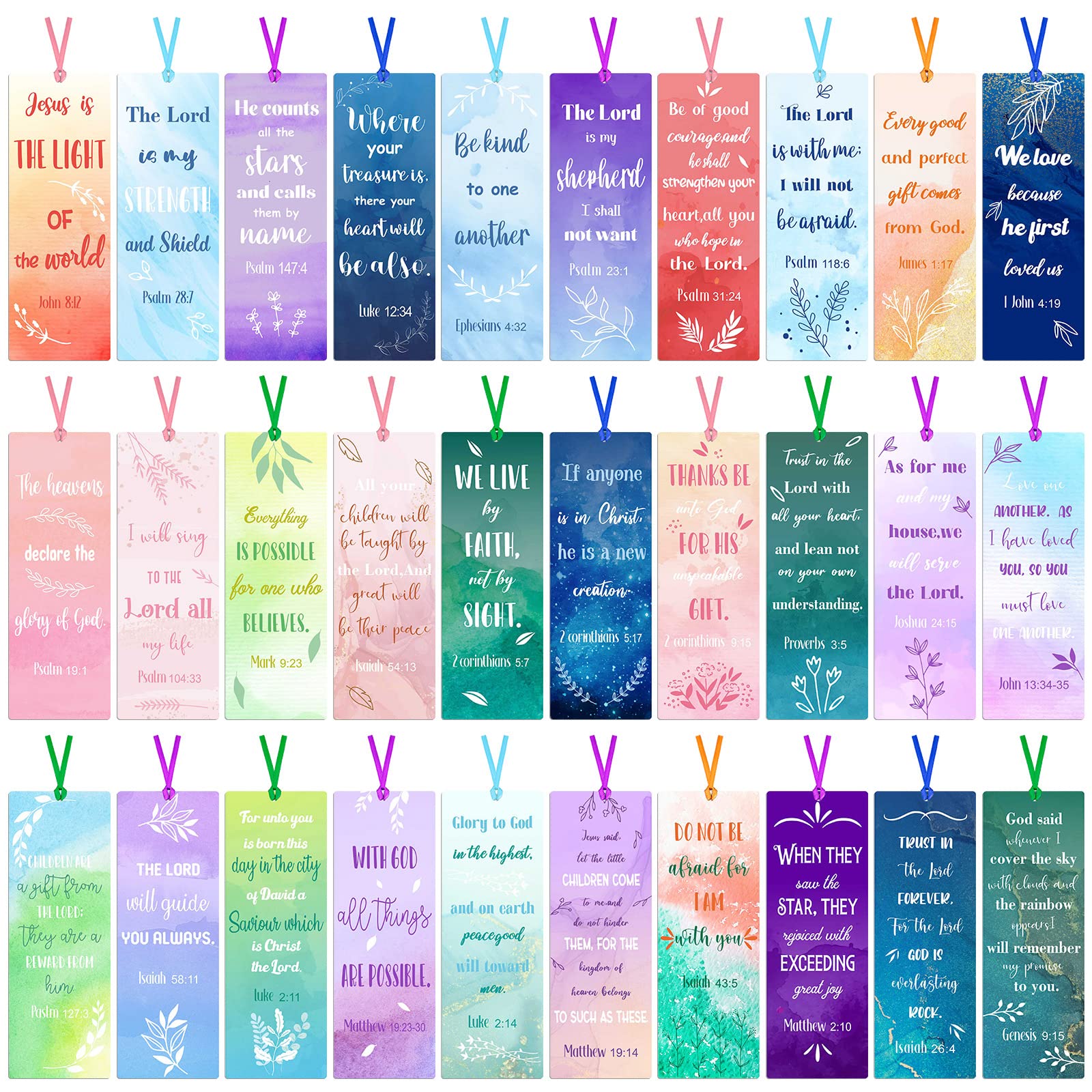 120 Pieces Watercolor Christian Bible Verse Bookmarks - Inspirational Spiritual Gifts for Women, Men & Book Lovers - Perfect for Bible Study, Book Clubs & Religious Gifts (Watercolor Design)