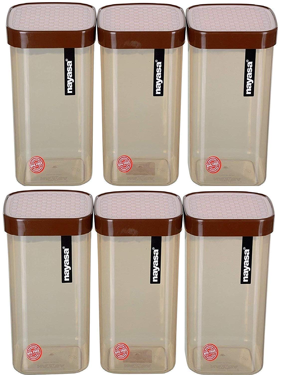 Nayasa 6-Piece BPA-Free Food Grade Airtight Kitchen Storage Containers Set - 1.5L Stackable Plastic Canisters for Flour, Sugar, Rice & Dry Food | Perfect for Pantry Organization & Meal Prep