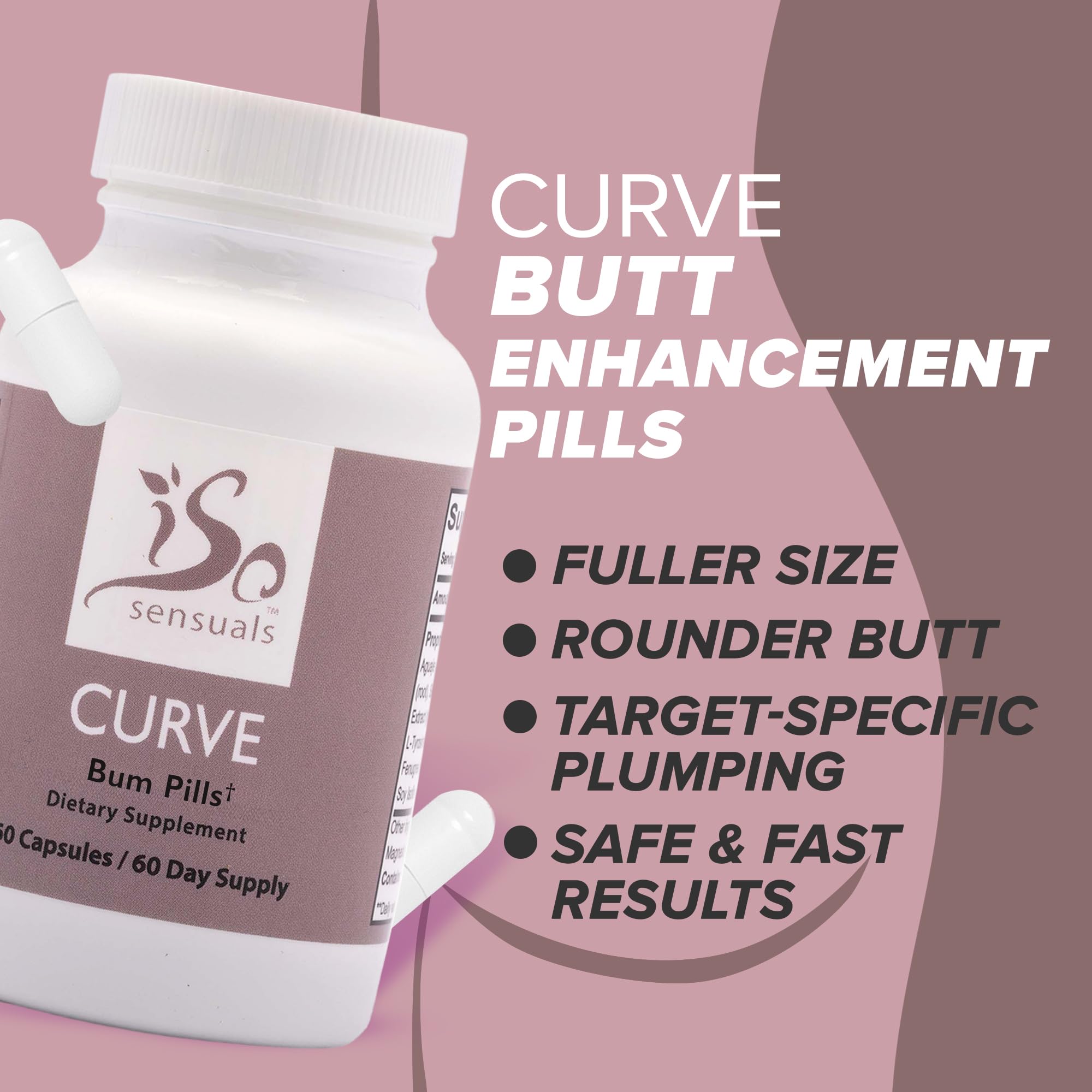 Curve Butt Enhancement Pills for Women - Natural Booty Growth Supplement (6 Bottles) | Enhance Curves & Boost Confidence for Bikini, Jeans & Date Nights