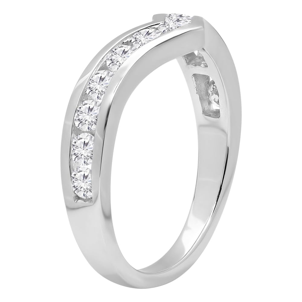 14K Gold White Diamond Chevron Band Ring for Women - Anniversary & Stackable Jewelry Gift