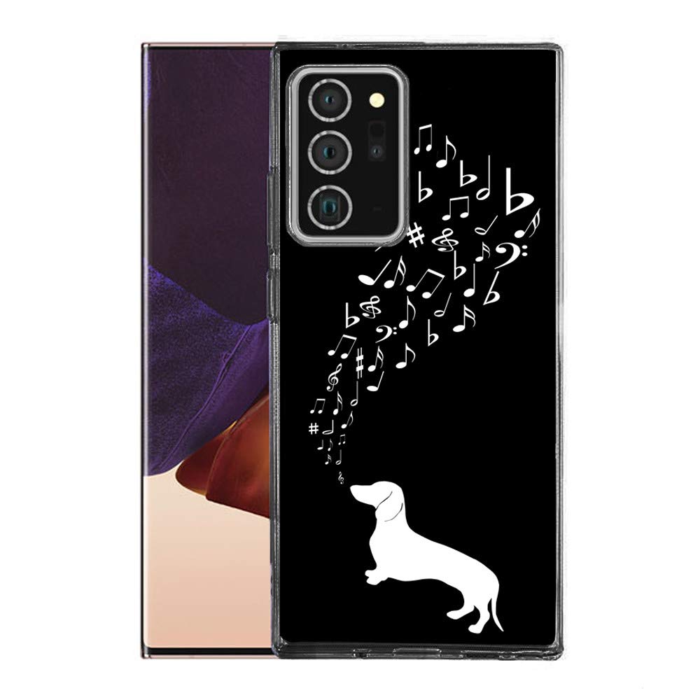 OneToughShield Slim Protective Phone Case for Samsung Galaxy Note 20 Ultra - Durable Black Cover with Dachshund Puppy Music Design - Perfect for Daily Use, Travel & Gift Giving