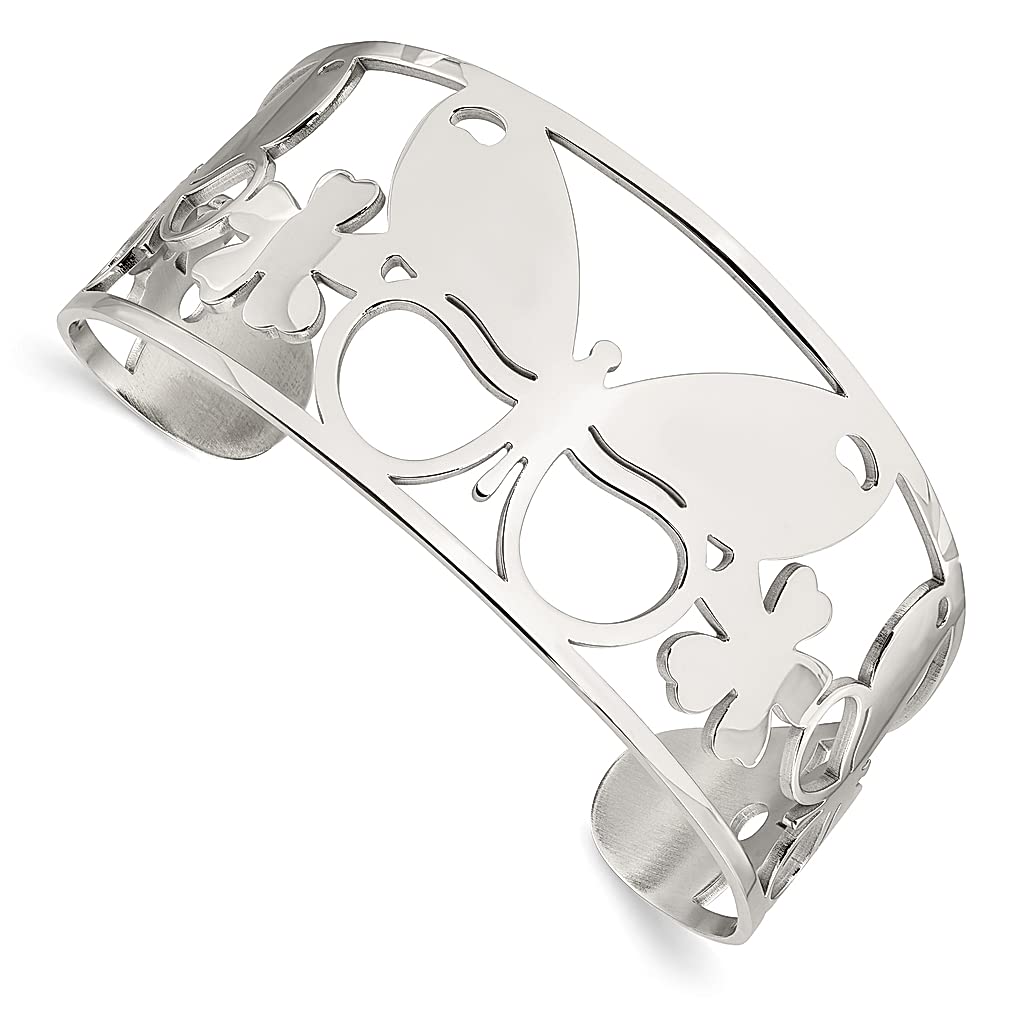 ICE CARATS Stainless Steel Butterfly Cuff Bangle Bracelet - Elegant Fashion Jewelry for Women | Perfect Gift for Her | Ideal for Parties, Weddings & Everyday Wear