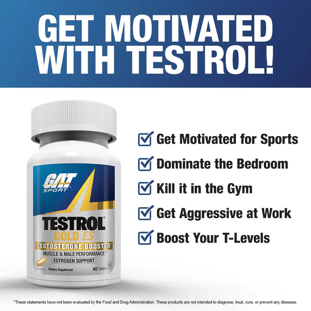 GAT Sport Testrol Gold ES - Premium Natural Testosterone Booster for Men - Enhance Muscle Growth, Strength & Energy - Ideal for Bodybuilding, Fitness & Workout Performance
