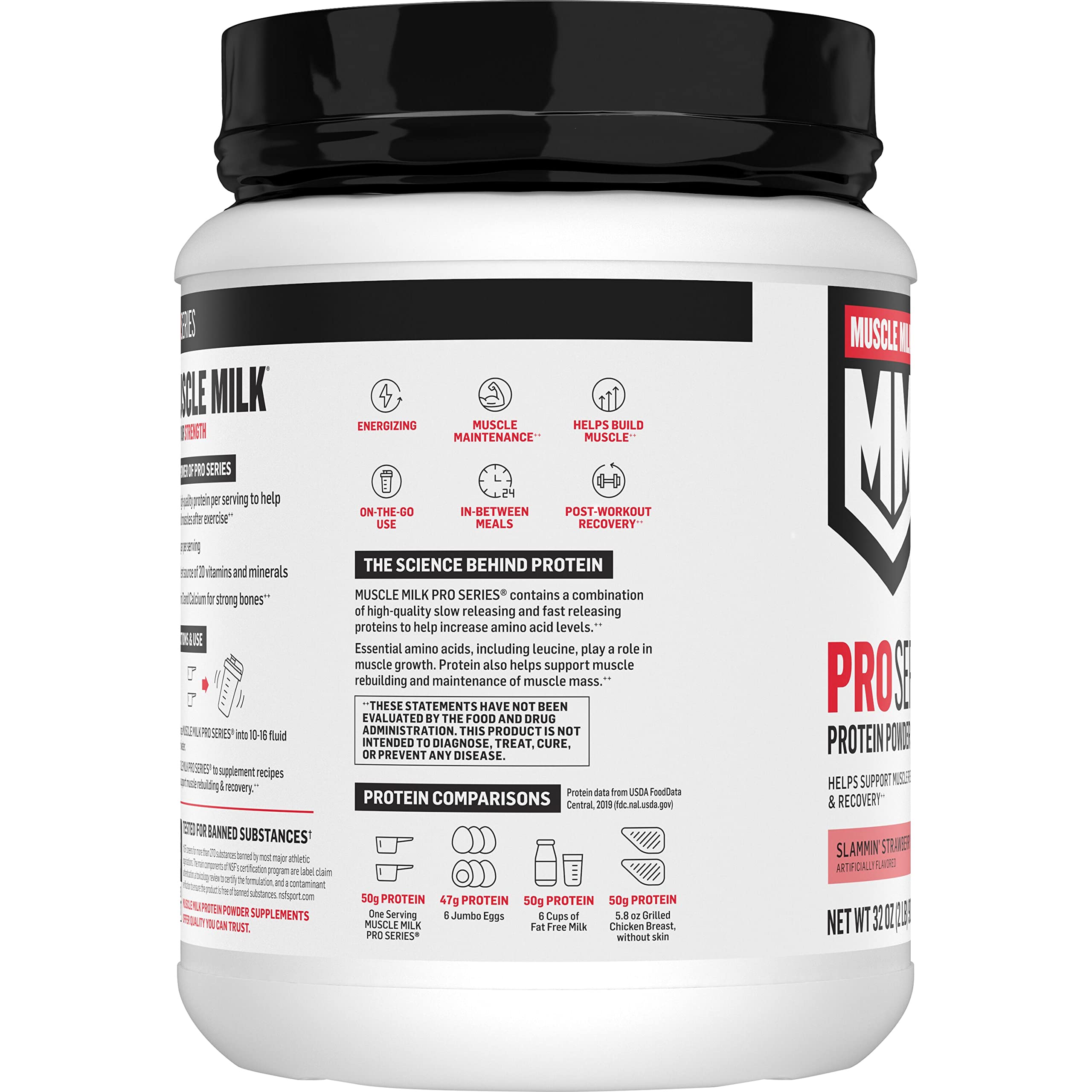 Muscle Milk Pro Series Protein Powder - Strawberry Flavor, 2lb (Pack of 1) | High Protein Shake for Muscle Recovery & Post-Workout Nutrition | Ideal for Gym, Fitness & Bodybuilding