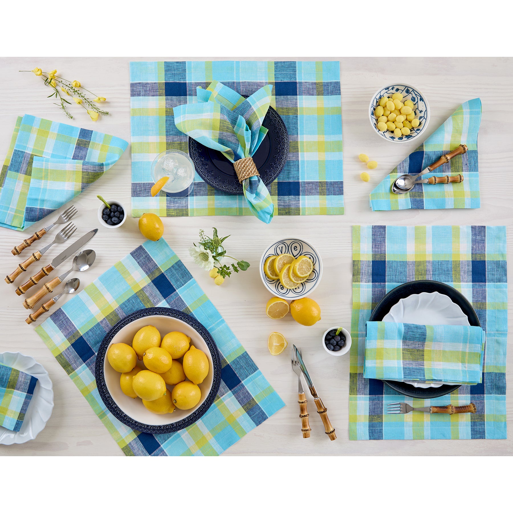 Premium Summer Madras Plaid Placemats Set of 4 - Waterproof & Heat-Resistant Table Mats for Outdoor Dining, Picnics, and Summer Parties