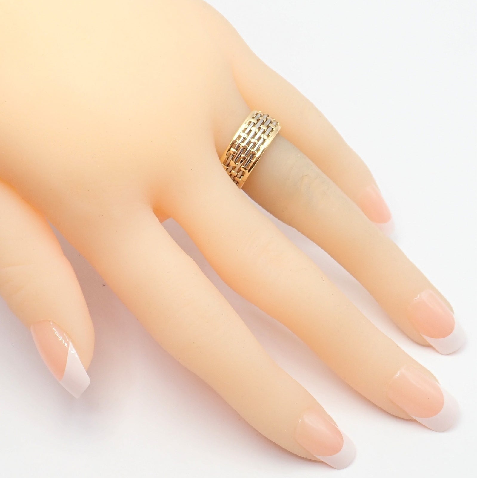 Authentic Cartier 18K Yellow Gold & Stainless Steel Basket Weave Ring and Earrings Set - Luxury Jewelry for Weddings, Anniversaries & Special Occasions