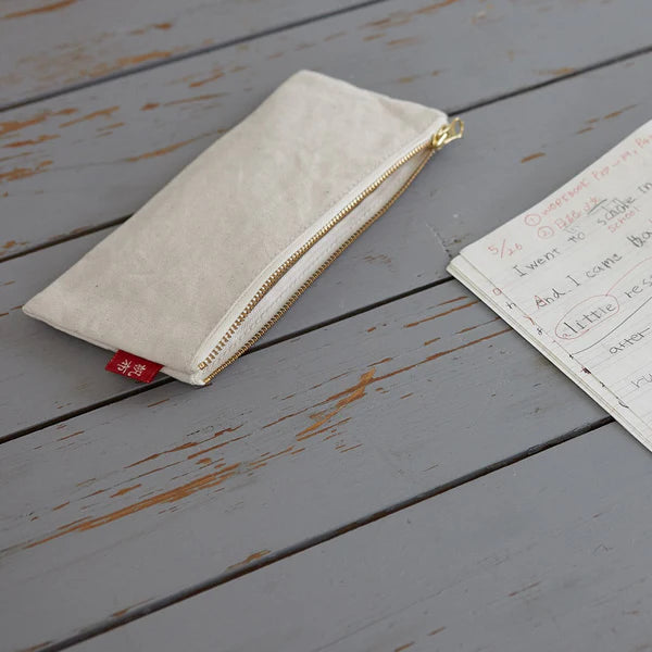 Kurashiki Hampu Canvas Pencil Case - Iron Oxide Red Japanese Style Pen Holder for School, Office & Travel | Durable Canvas Stationery Organizer
