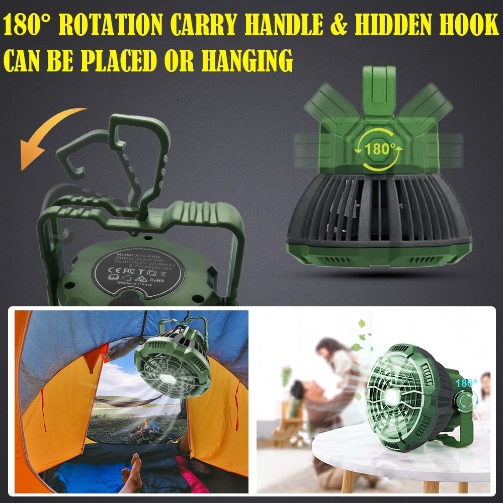 Portable Camping Fan with LED Lights & Remote Control + 4 Person Waterproof Pop Up Tent Set - Rechargeable Outdoor Gear for Camping, Backpacking, Hiking & Beach Trips