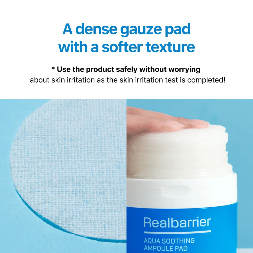 Real Barrier Aqua Soothing Ampoule Pad - 70 Pads | Cooling Facial Mask for Redness Relief & Skin Barrier Repair | Hydrating Face Moisturizer with Hyaluronic Acid | Korean Skincare for Sensitive & Dry Skin | Perfect for Post-Sun Care & Daily Soothing Routine