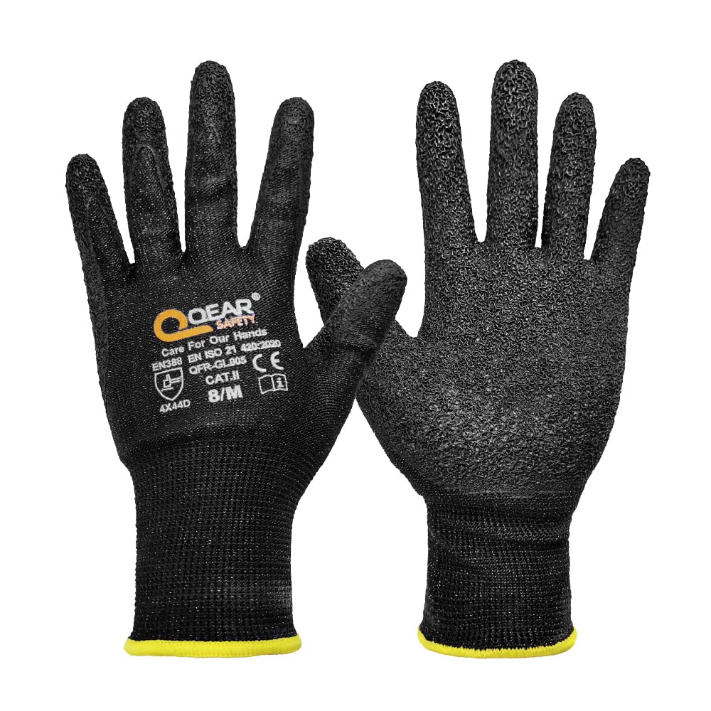 QearSafety - Cut Resistant Work Gloves (1 Pair) HPPE Safety Gloves with Textured Grip & Latex Coating - Abrasion & Slip Resistant for Construction, Warehouse, and Hazardous Jobs - Ideal for Heavy Duty Work, Material Handling, and Industrial Use