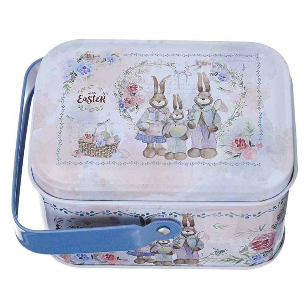 Elegant Metal Tinplate Easter Candy Jar & Cookie Storage Container with Lid and Handle - Holiday Party Decor, Easter Gift Box, Kitchen & Home Organization for Cookies, Sweets, and Treats
