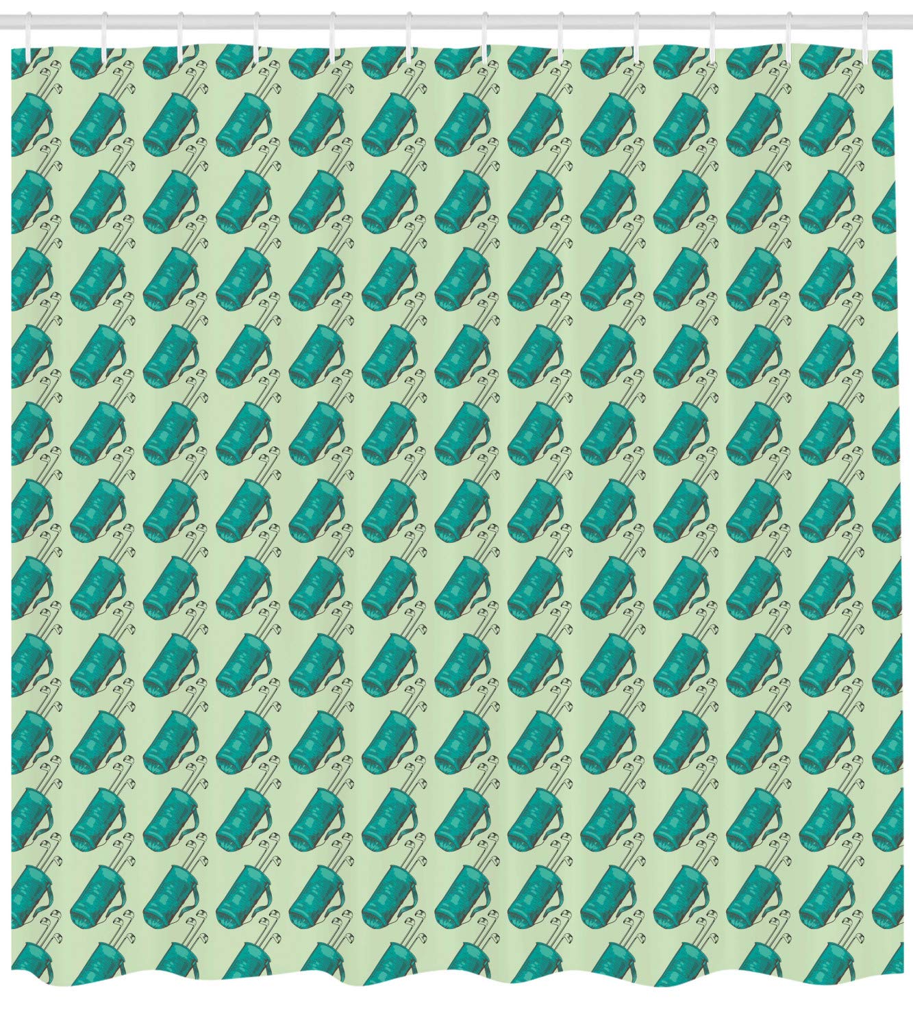 Ambesonne Golf Shower Curtain - Modern Sports Design with Golf Clubs in Bag Illustration, 69x75 Inch Waterproof Fabric Bathroom Decor with Hooks, Turquoise & Pale Green - Perfect for Golf Lovers' Bathroom & Sports-Themed Home Decor