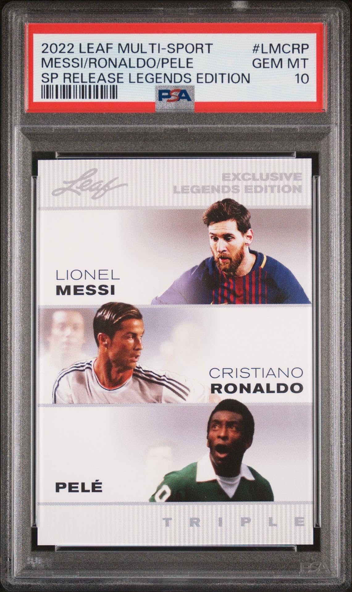 Triple PSA 10 Graded Soccer Cards - Pele, Lionel Messi & Cristiano Ronaldo - 2022 Leaf Collection | Perfect for Sports Memorabilia Collectors and Soccer Fans