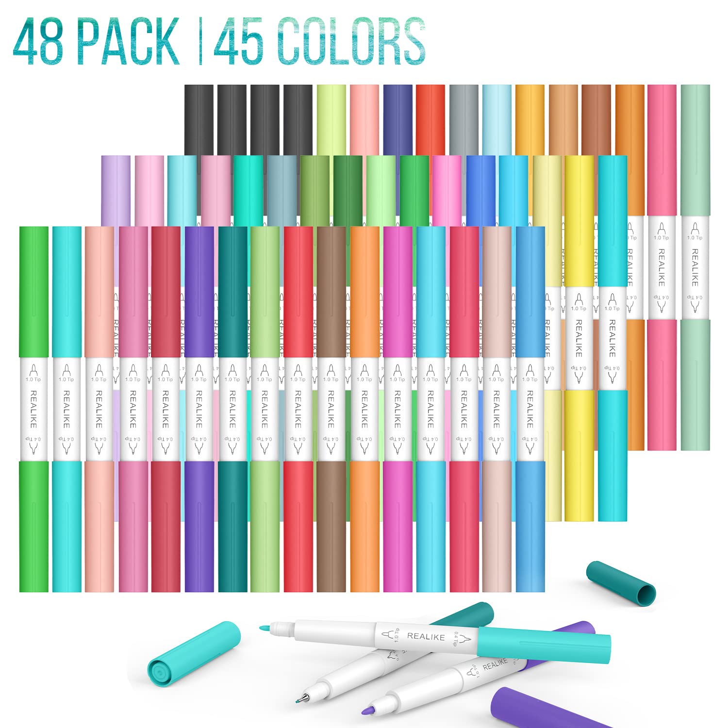 REALIKE 48-Pack Dual Tip Marker Pens Set (0.4mm & 1.0mm) for Cricut Maker 3/Maker/Explore 3/Air 2/Air - Fine Point Pens for Writing, Drawing, Crafting & DIY Projects - Perfect for Vinyl Cutting, Scrapbooking & Card Making